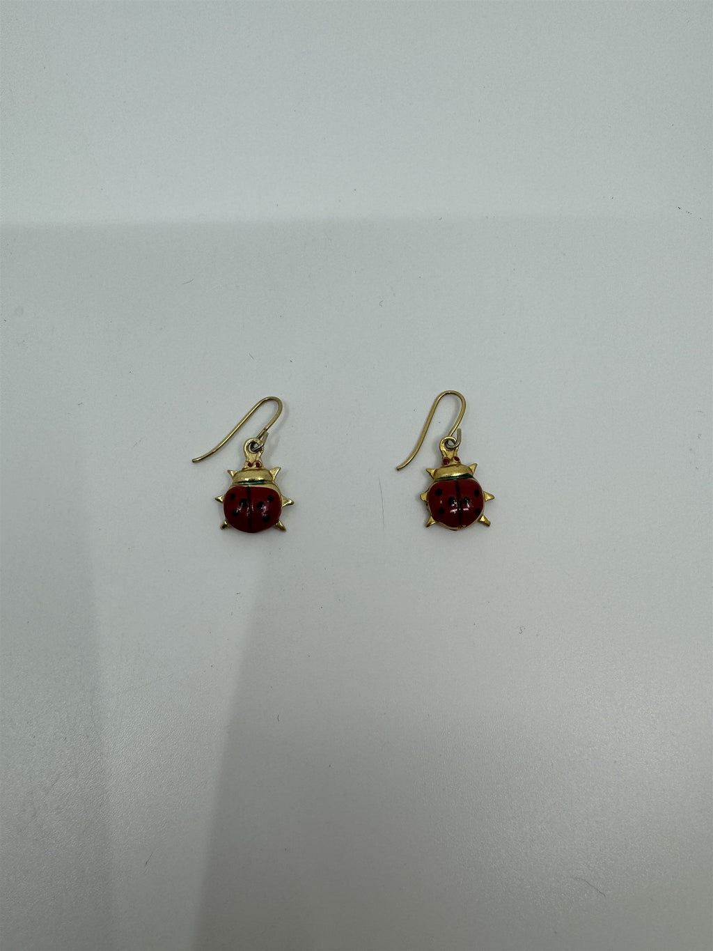 Vintage Spotted Ladybug Earrings Gold Toned Hand Painted Dangle Lady Bugs