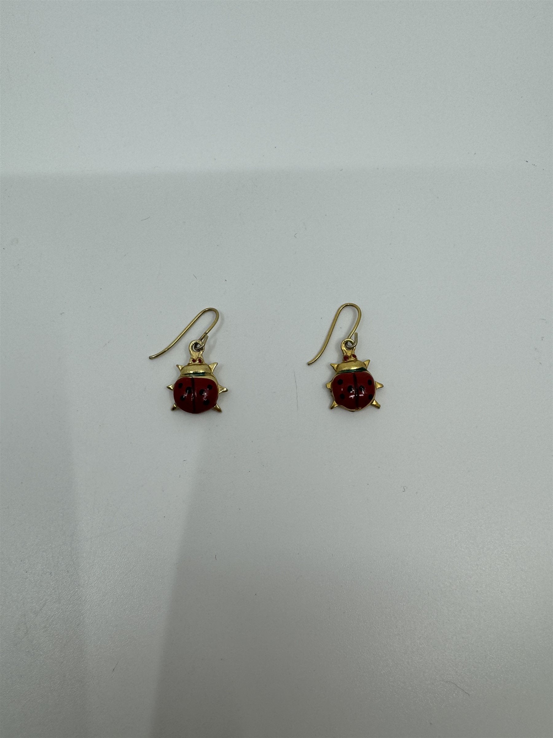Vintage Spotted Ladybug Earrings Gold Toned Hand Painted Dangle Lady Bugs