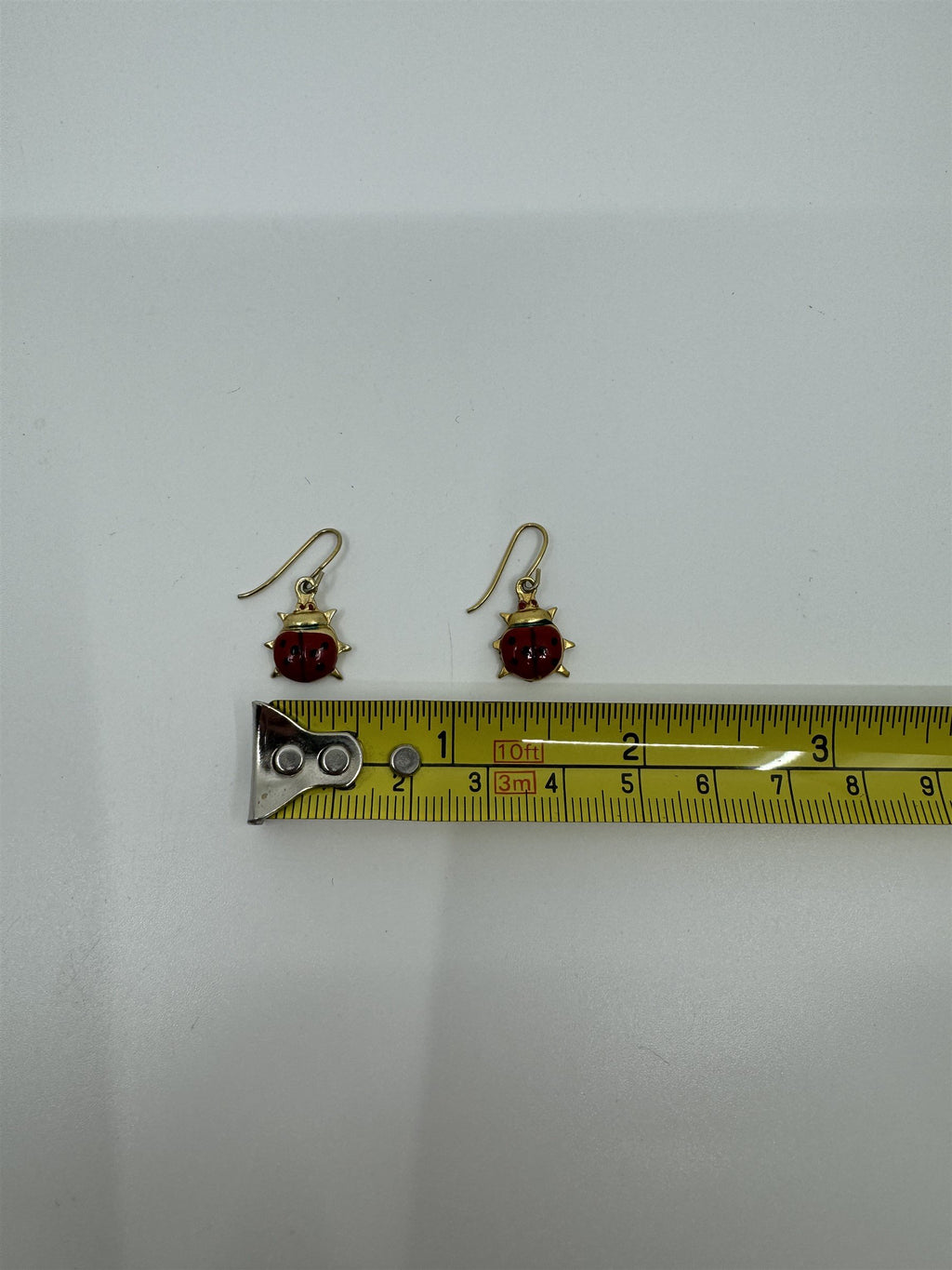 Vintage Spotted Ladybug Earrings Gold Toned Hand Painted Dangle Lady Bugs