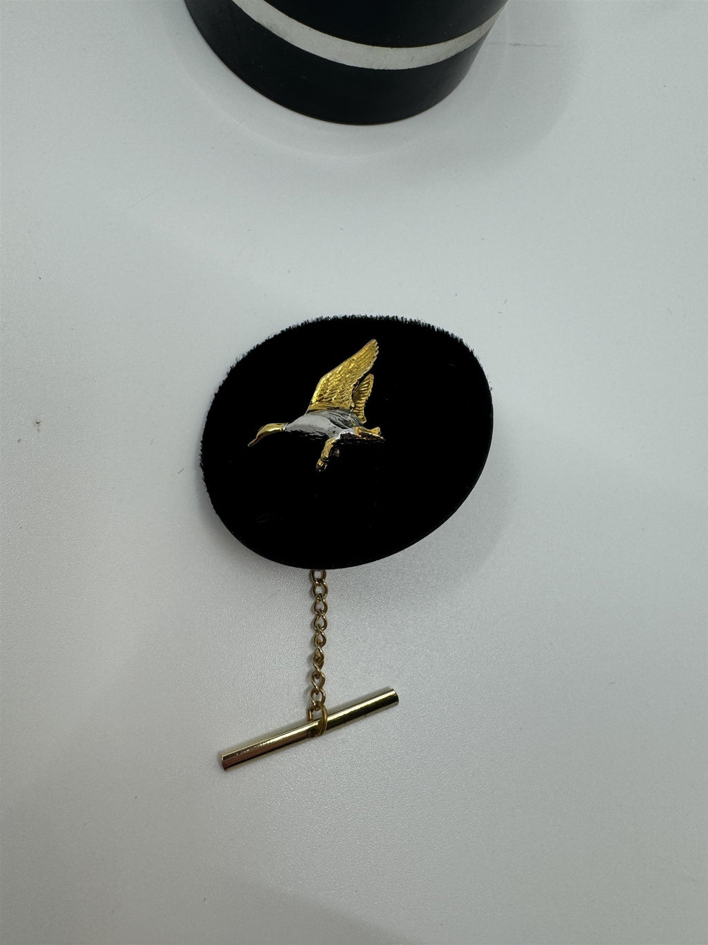 Silver and Gold Two-Toned Goose Duck Tie Back Pin with Hanging Bar