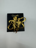 Vintage Details Gold Toned Girl/Guy Night Out Date Night Ribbon Brooch Costume
