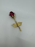 Vintage Red and Gold-Toned Rose Flower Floral Brooch Unsigned