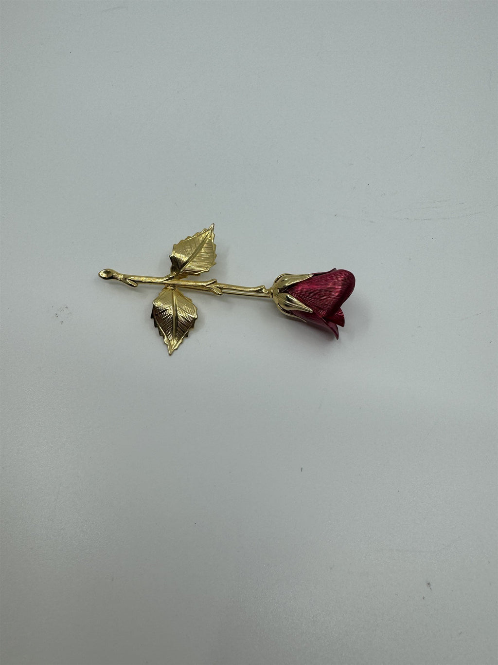 Vintage Red and Gold-Toned Rose Flower Floral Brooch Unsigned