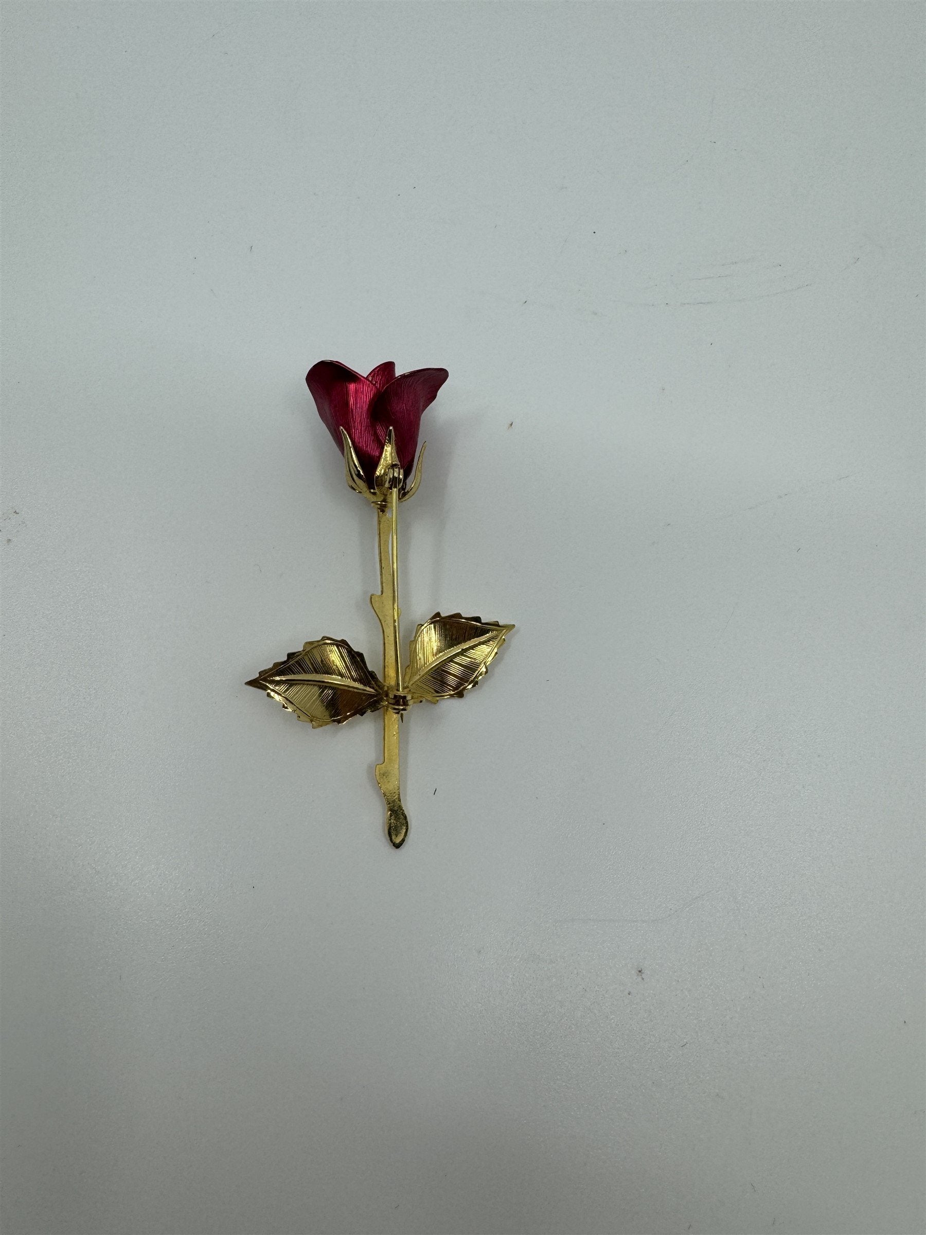 Vintage Red and Gold-Toned Rose Flower Floral Brooch Unsigned