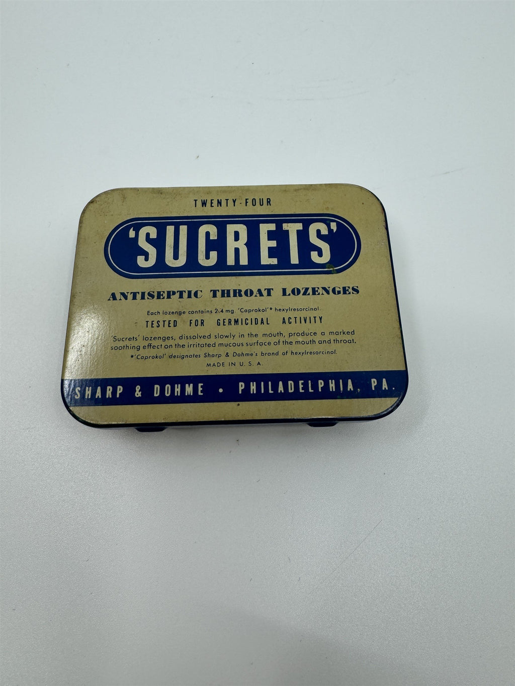 Vintage Sucrets Sharp & Dohme Antiseptic Throat Lozenges Tin Container Philly PA