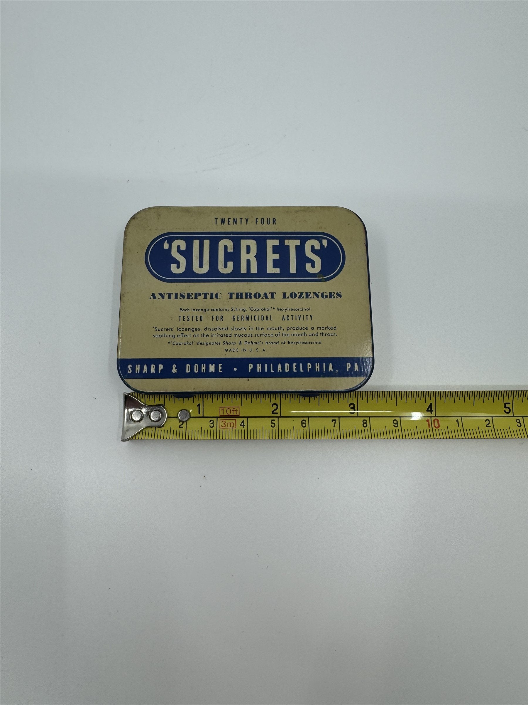 Vintage Sucrets Sharp & Dohme Antiseptic Throat Lozenges Tin Container Philly PA