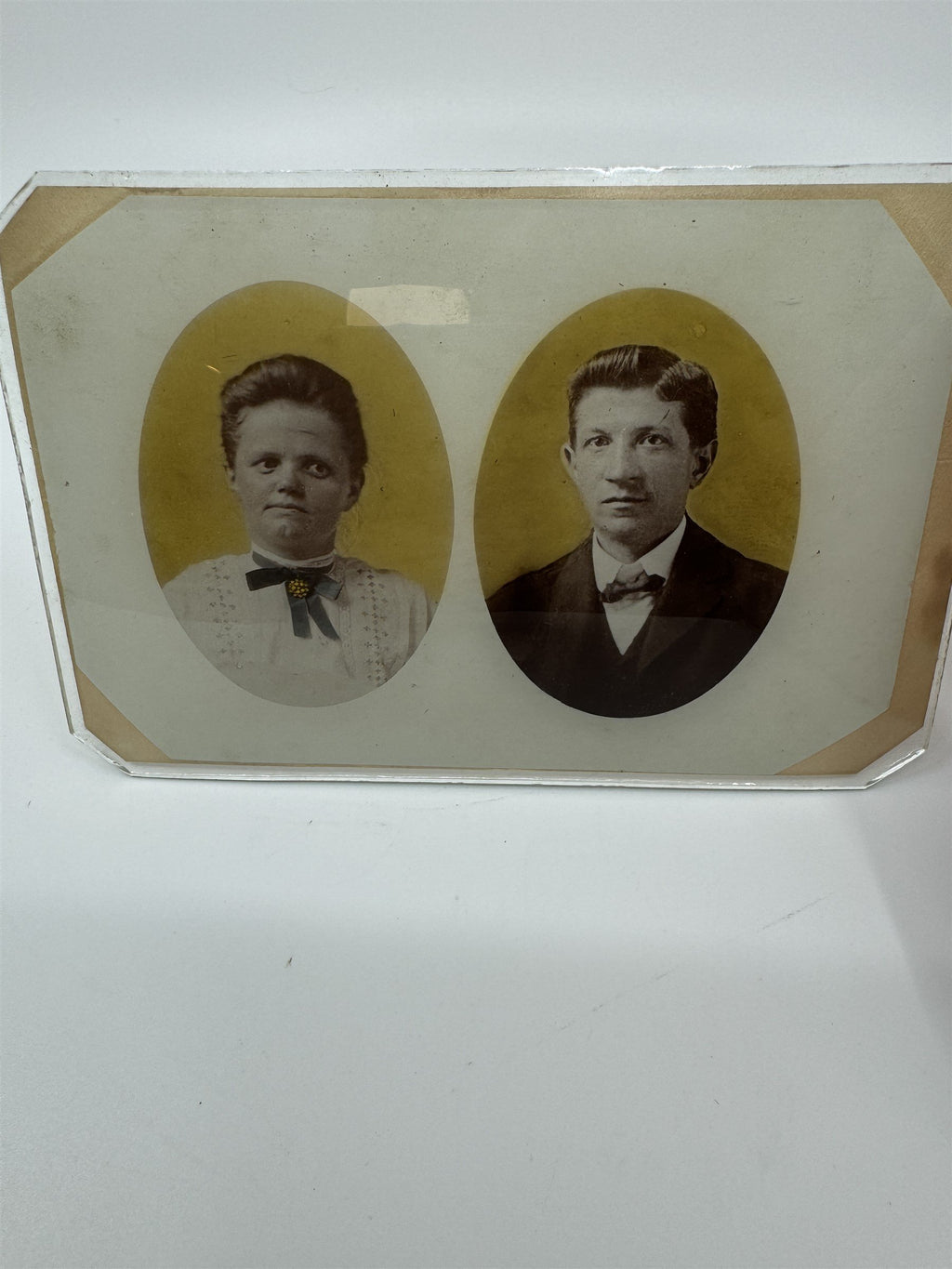 Vintage Antique Convex Glass Black and White 4x6 Glass Photo Siblings Strange