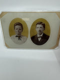 Vintage Antique Convex Glass Black and White 4x6 Glass Photo Siblings Strange