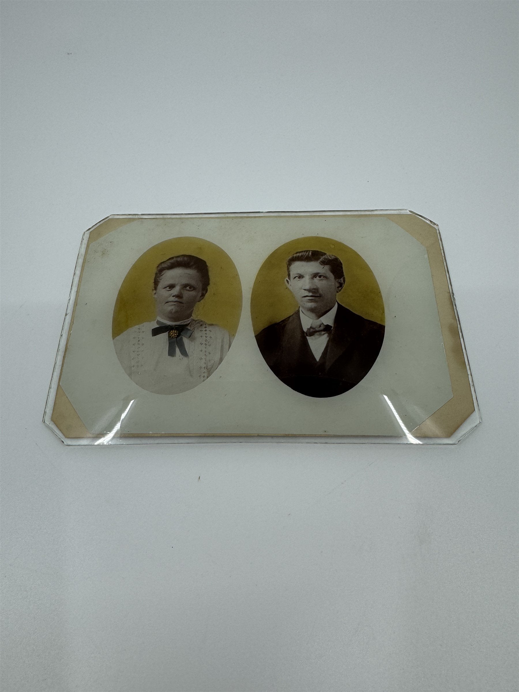 Vintage Antique Convex Glass Black and White 4x6 Glass Photo Siblings Strange