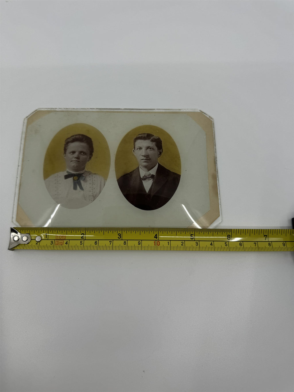 Vintage Antique Convex Glass Black and White 4x6 Glass Photo Siblings Strange