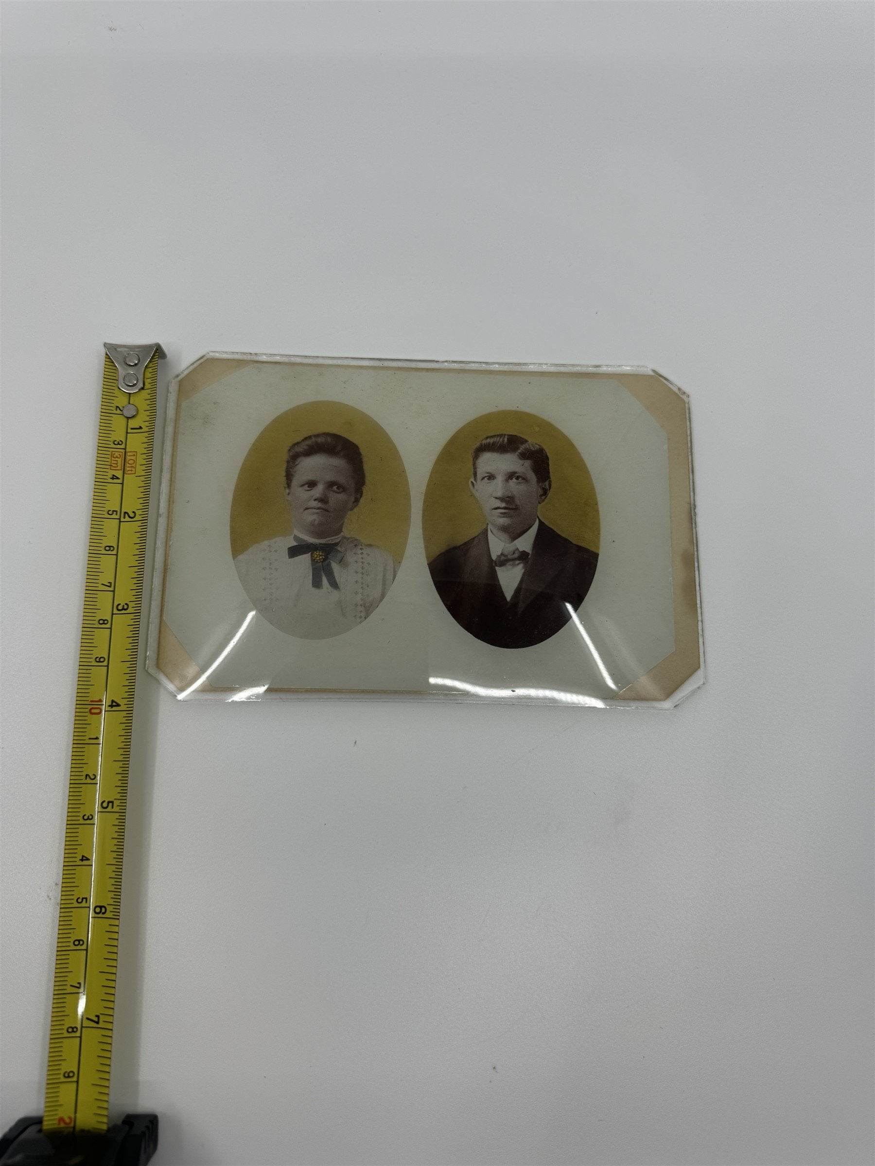 Vintage Antique Convex Glass Black and White 4x6 Glass Photo Siblings Strange