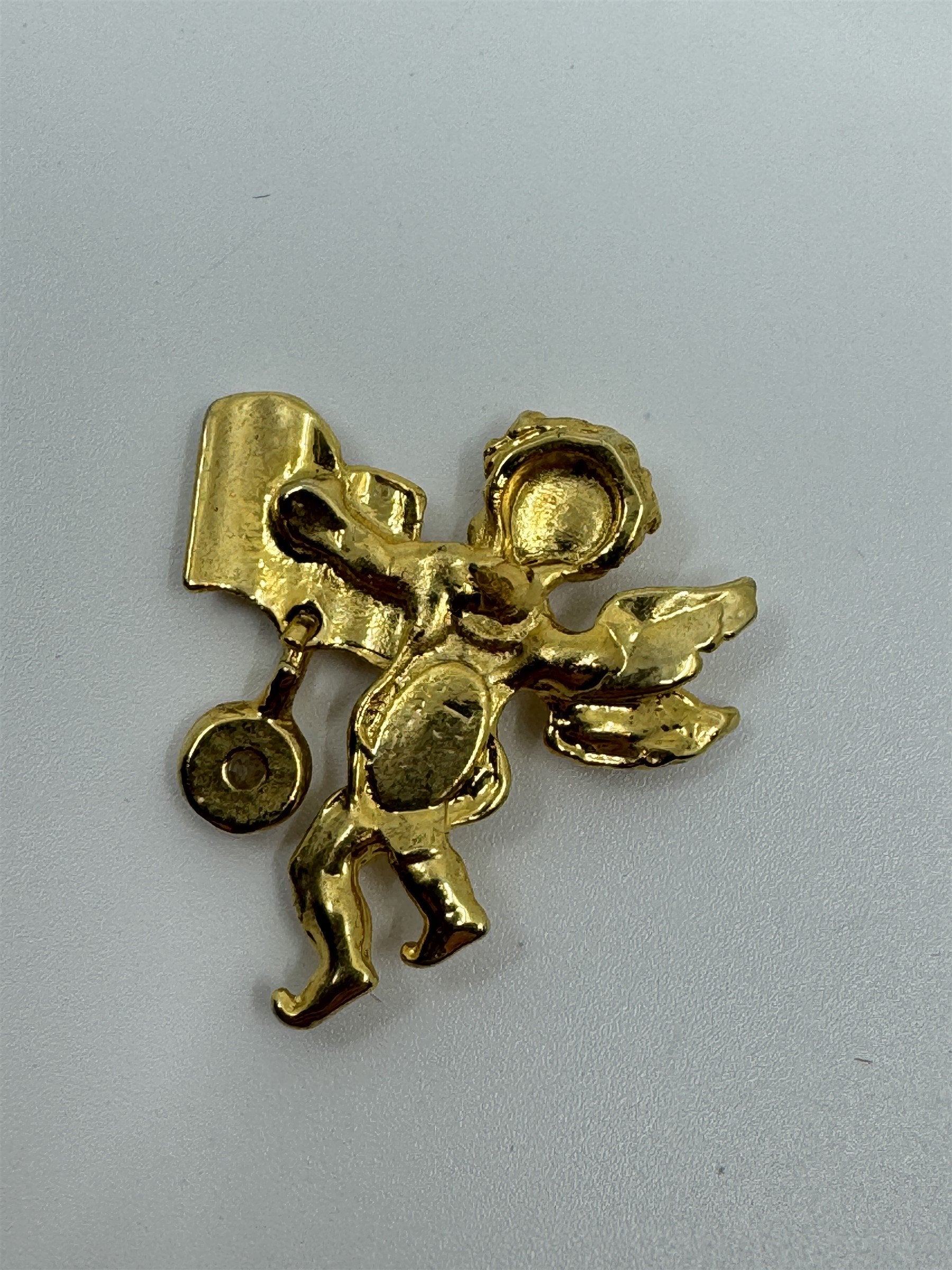 Vintage Sunday Angel Cherub Lapel Pin Gold-Toned Metal by Two Sisters /w Gem