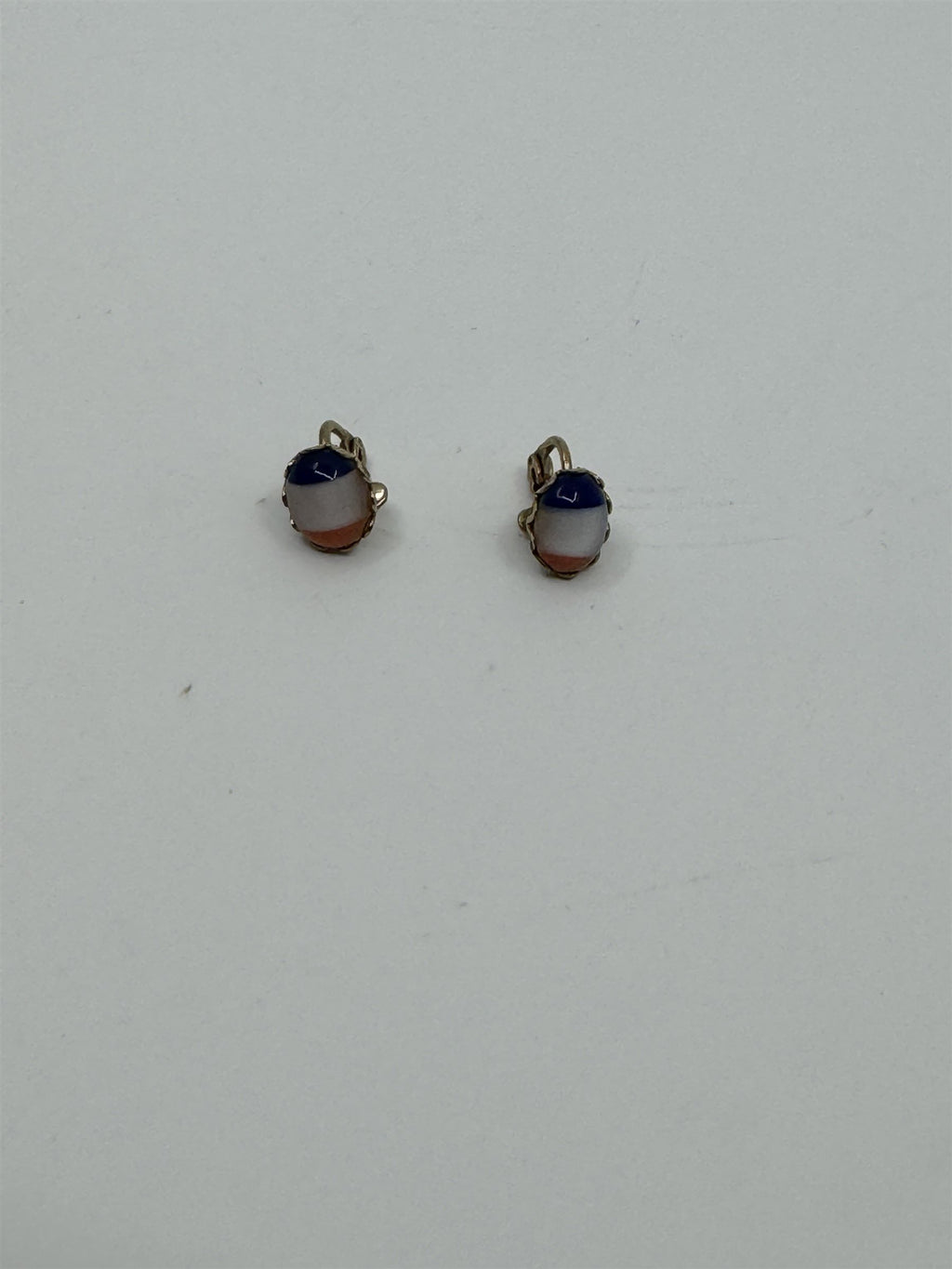 Vintage Orange/White/Blue Striped Gold-Toned Clip on Earrings Costume Jewelry