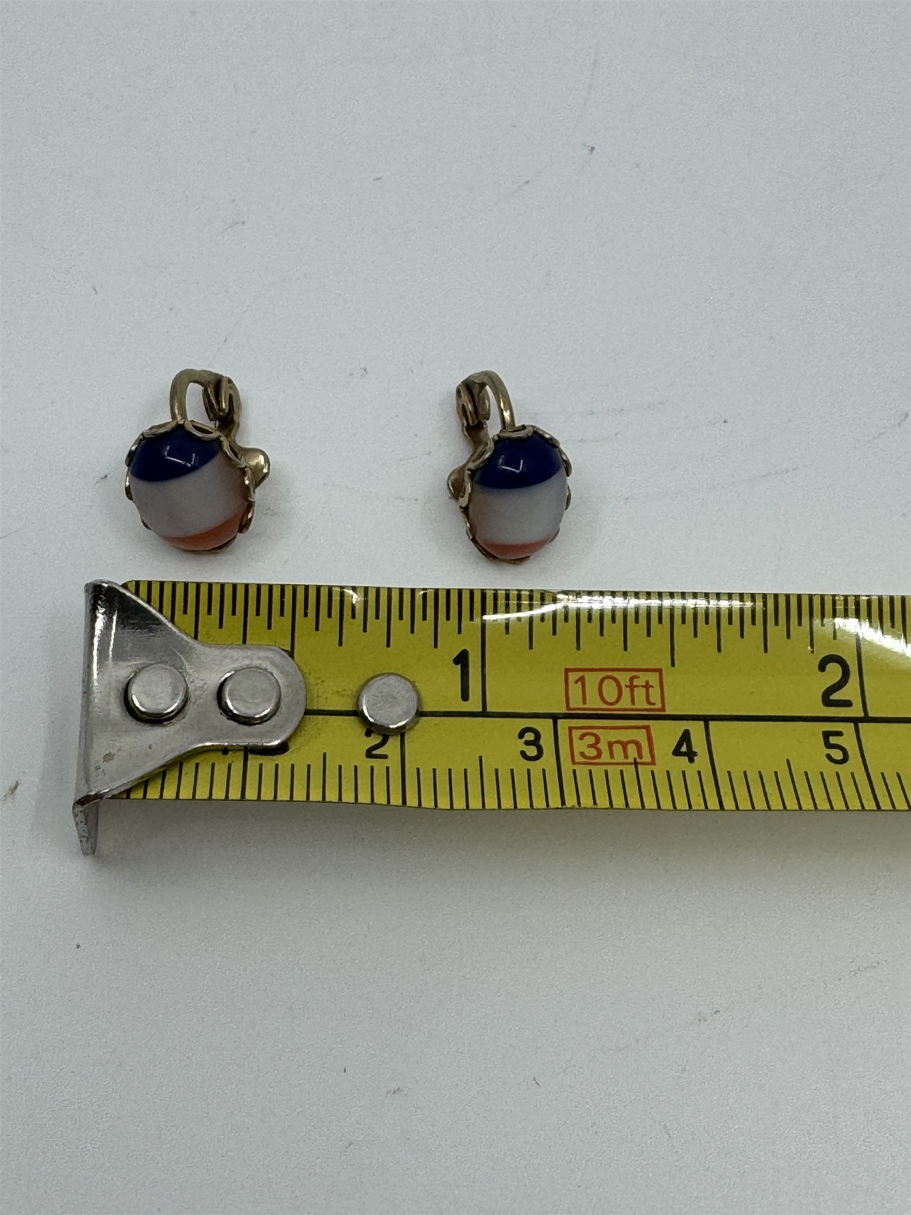 Vintage Orange/White/Blue Striped Gold-Toned Clip on Earrings Costume Jewelry
