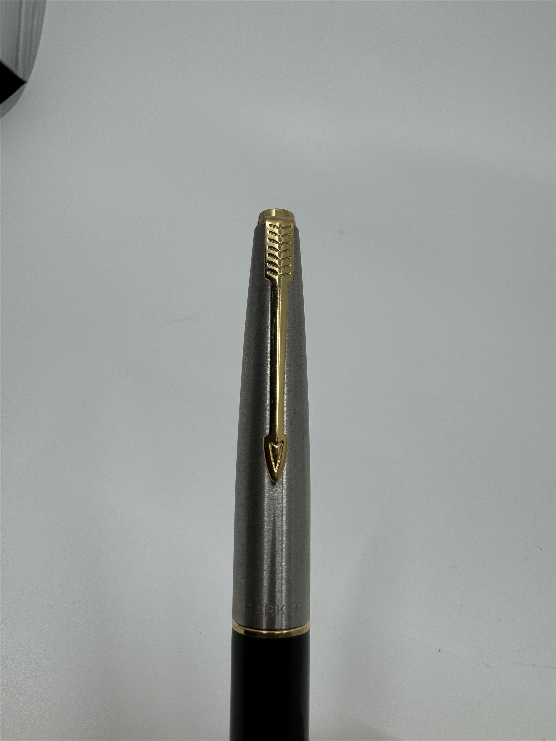 Vintage Parker USA Fountain Pen Black with Silver and Gold Cap and Accents