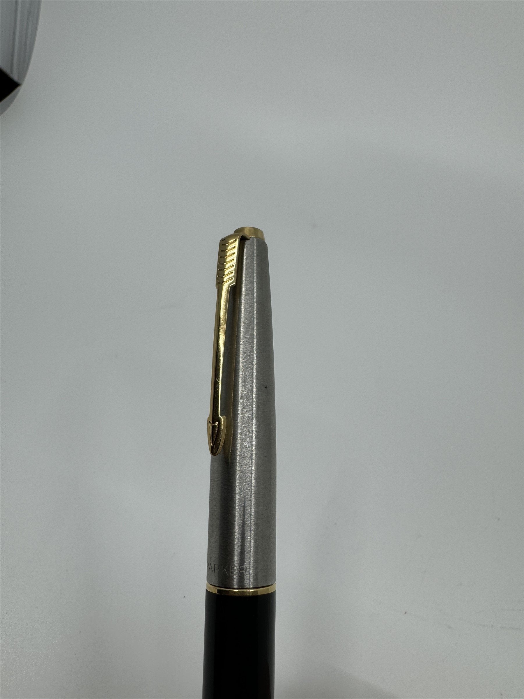 Vintage Parker USA Fountain Pen Black with Silver and Gold Cap and Accents