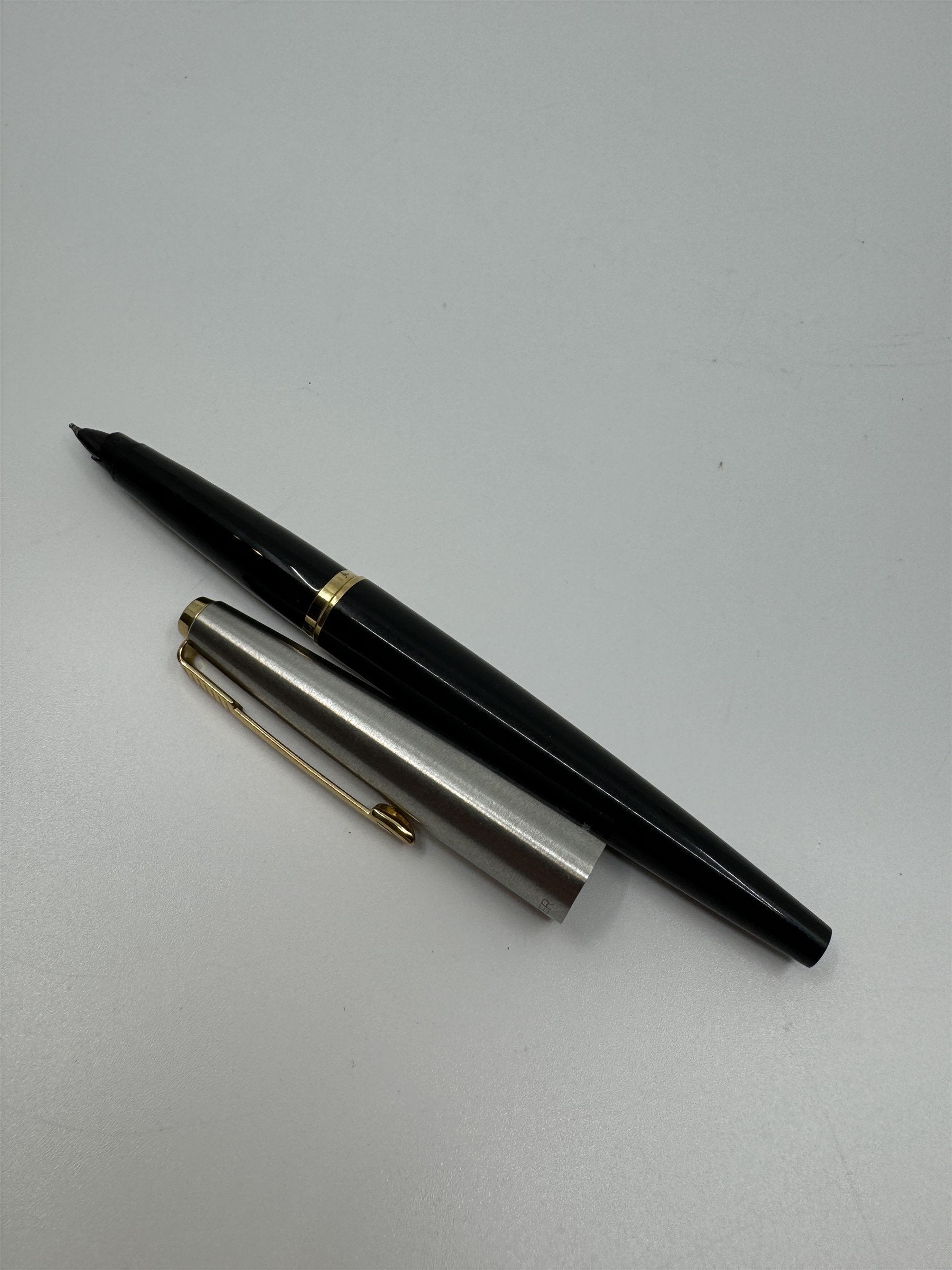 Vintage Parker USA Fountain Pen Black with Silver and Gold Cap and Accents