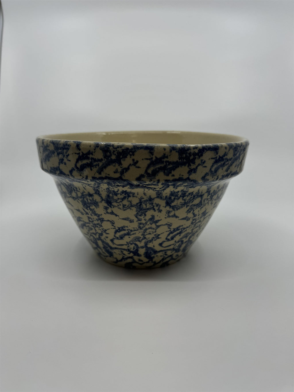 Blue Spongeware 8" Mixing Bowl Roseville Robinson Ransbottom Pottery RRP Co Ohio