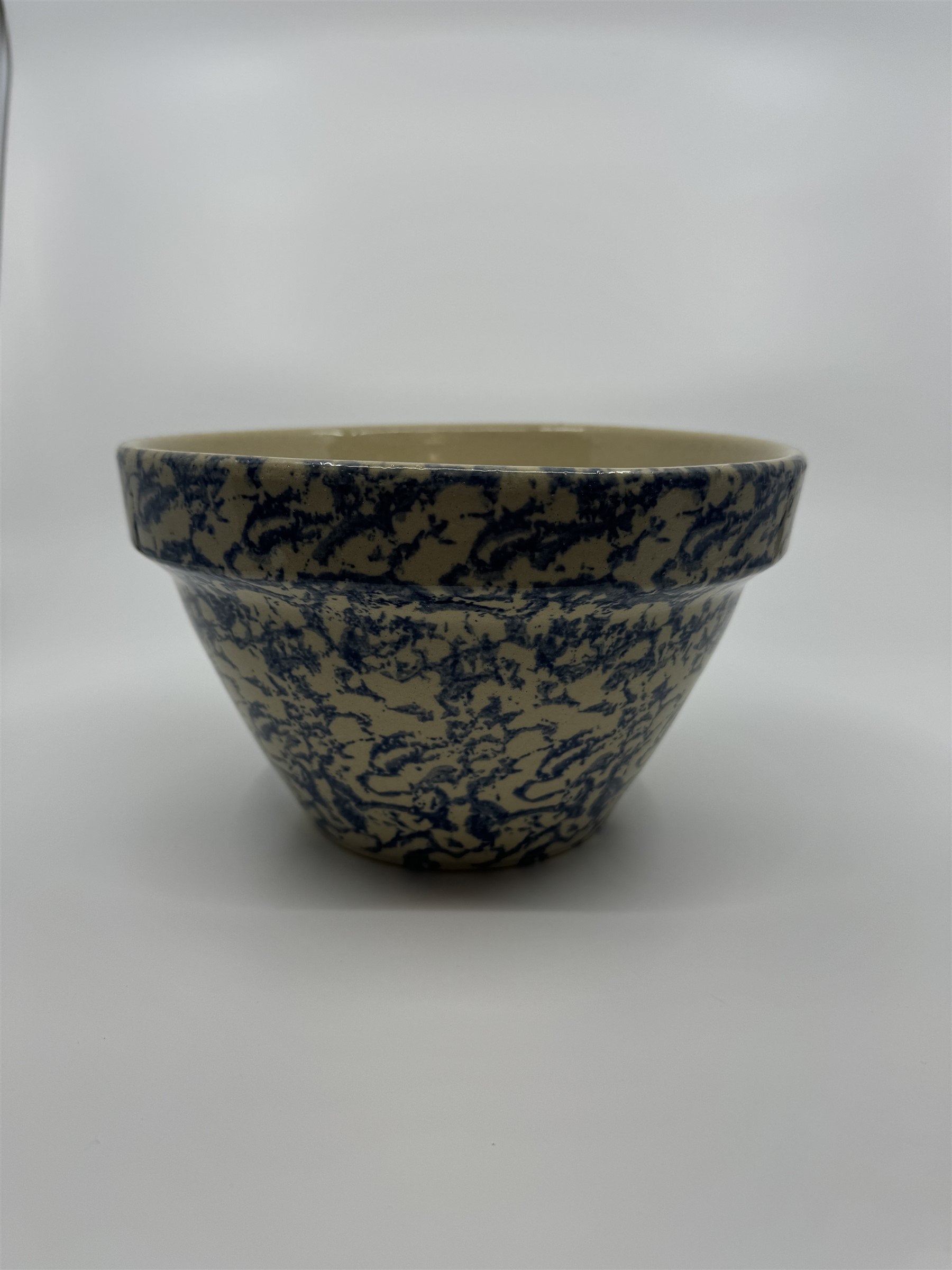 Blue Spongeware 8" Mixing Bowl Roseville Robinson Ransbottom Pottery RRP Co Ohio