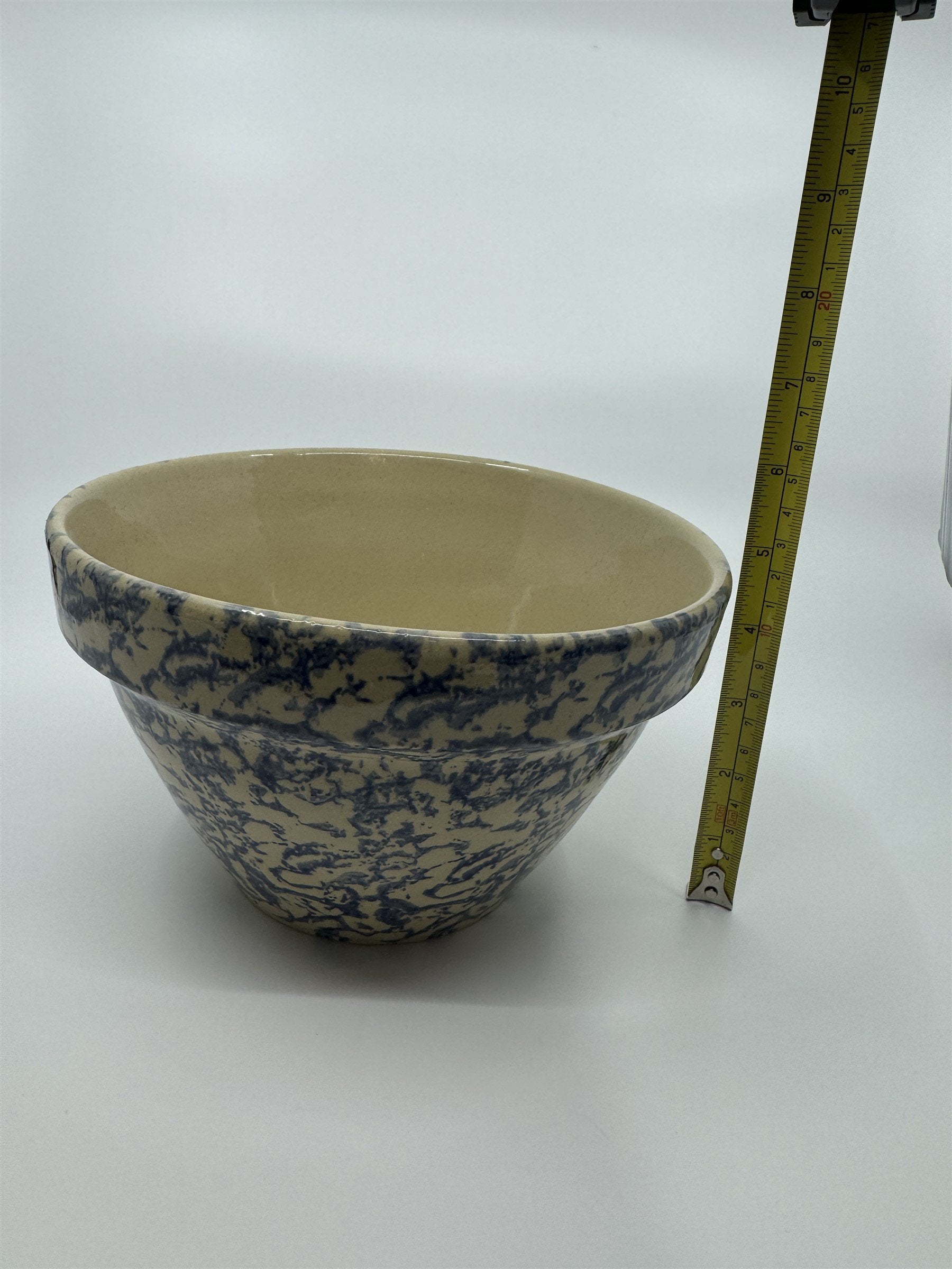 Blue Spongeware 8" Mixing Bowl Roseville Robinson Ransbottom Pottery RRP Co Ohio