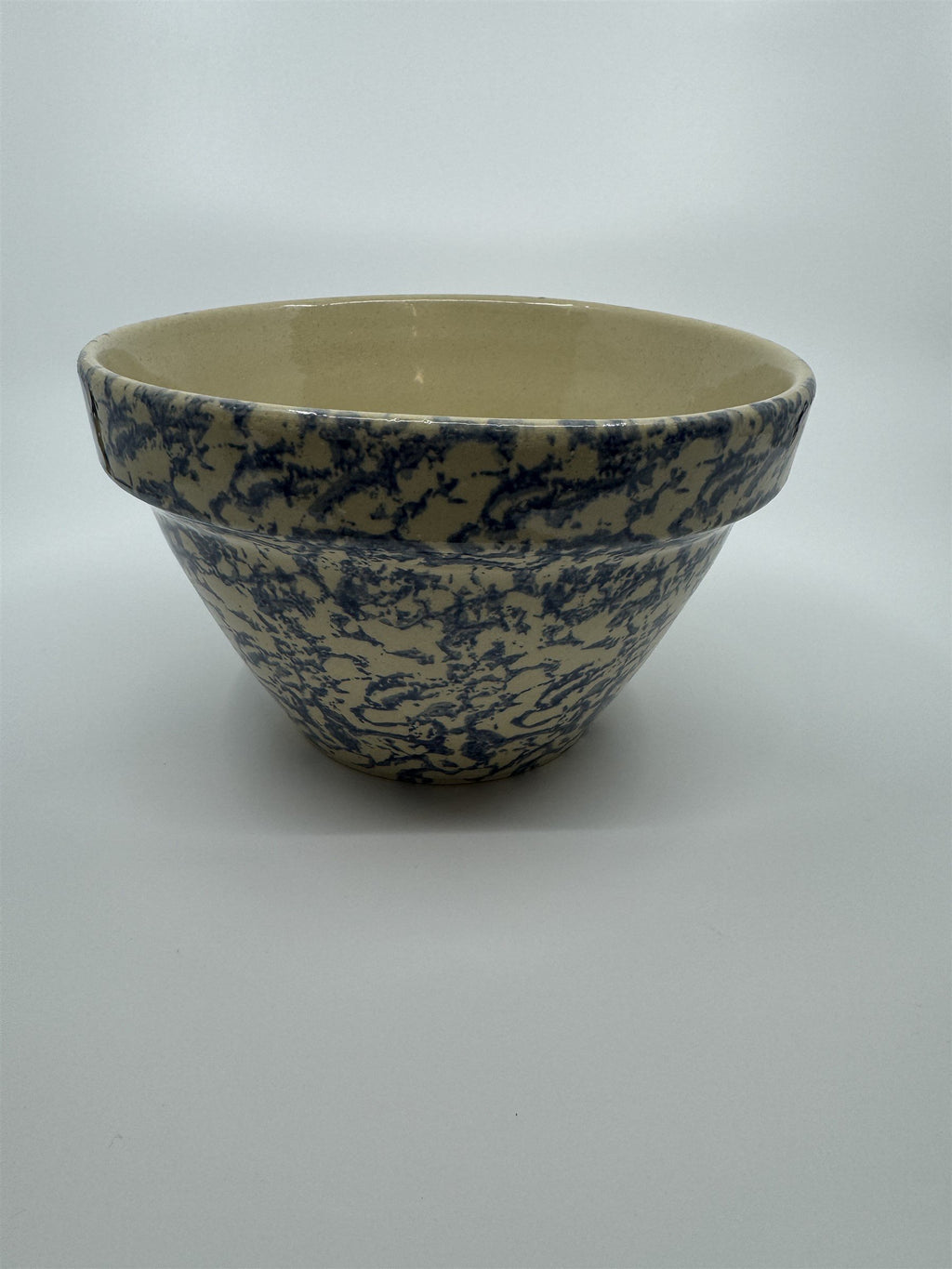 Blue Spongeware 8" Mixing Bowl Roseville Robinson Ransbottom Pottery RRP Co Ohio