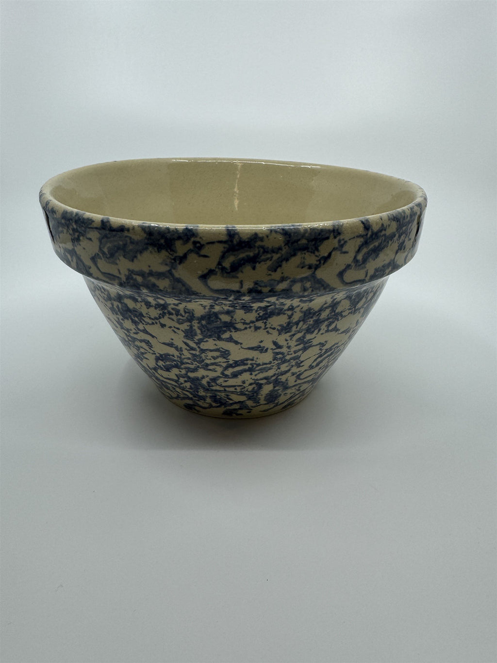 Blue Spongeware 8" Mixing Bowl Roseville Robinson Ransbottom Pottery RRP Co Ohio