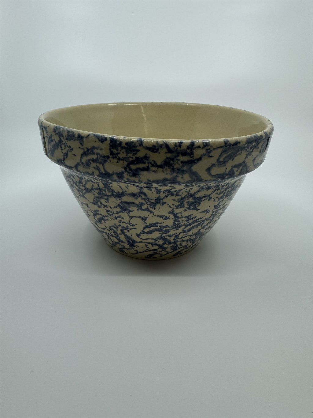 Blue Spongeware 8" Mixing Bowl Roseville Robinson Ransbottom Pottery RRP Co Ohio