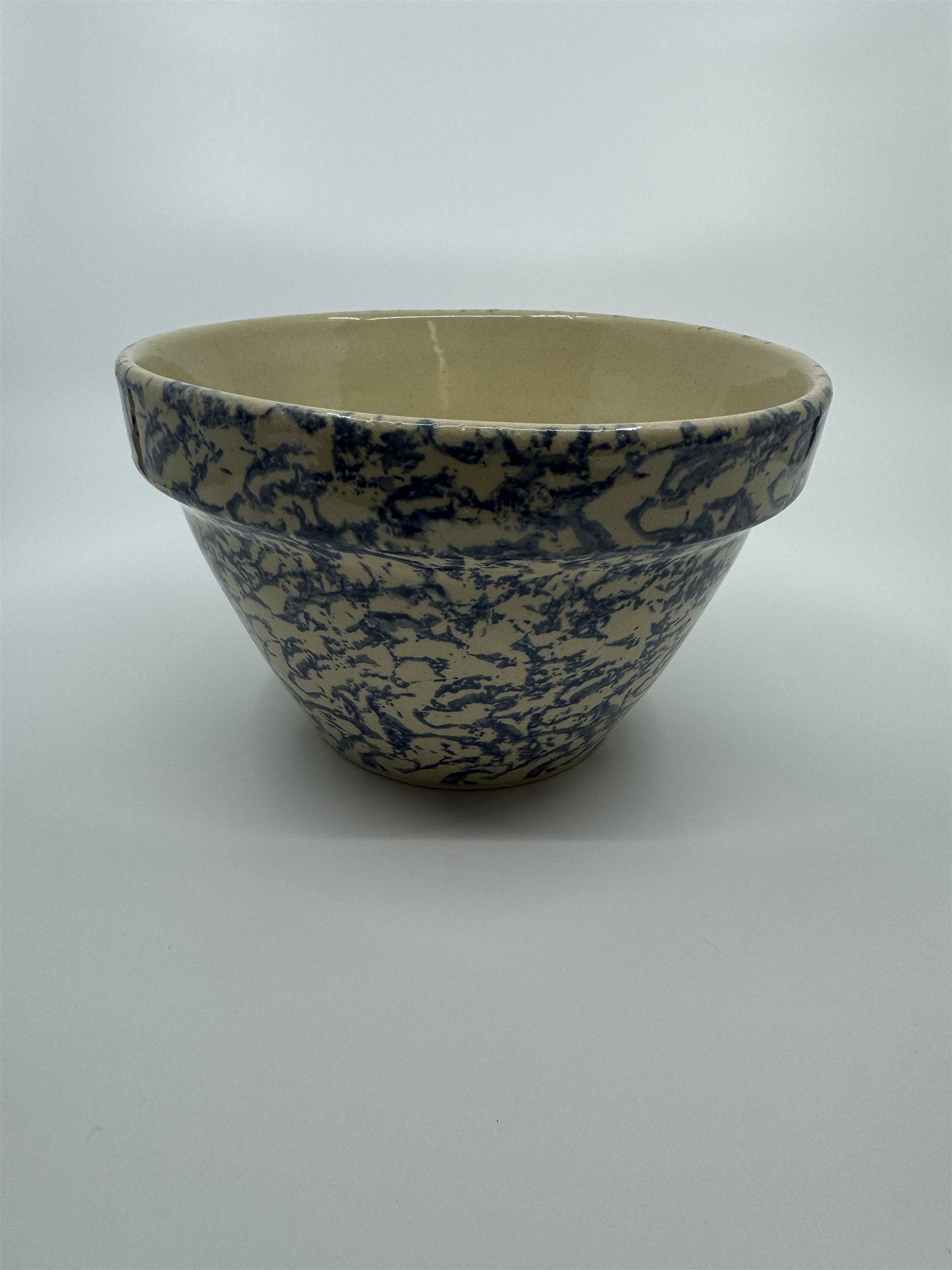 Blue Spongeware 8" Mixing Bowl Roseville Robinson Ransbottom Pottery RRP Co Ohio