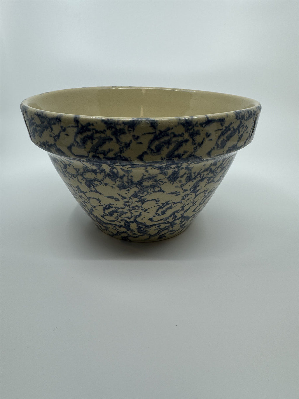 Blue Spongeware 8" Mixing Bowl Roseville Robinson Ransbottom Pottery RRP Co Ohio