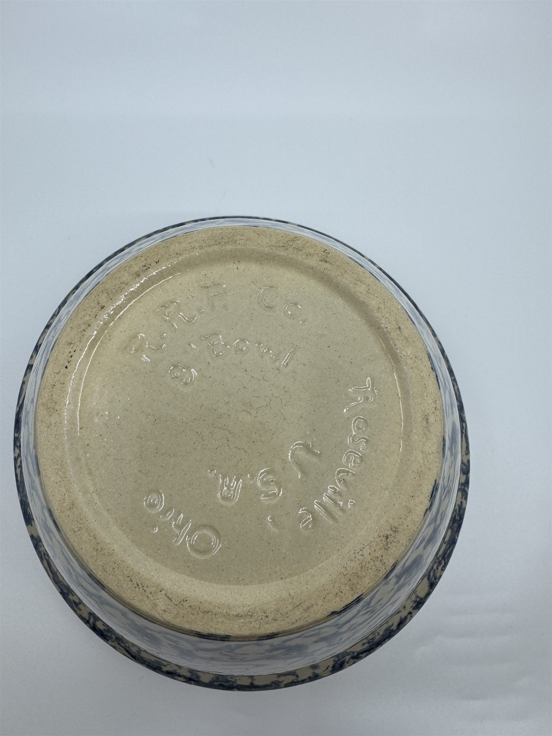 Blue Spongeware 8" Mixing Bowl Roseville Robinson Ransbottom Pottery RRP Co Ohio