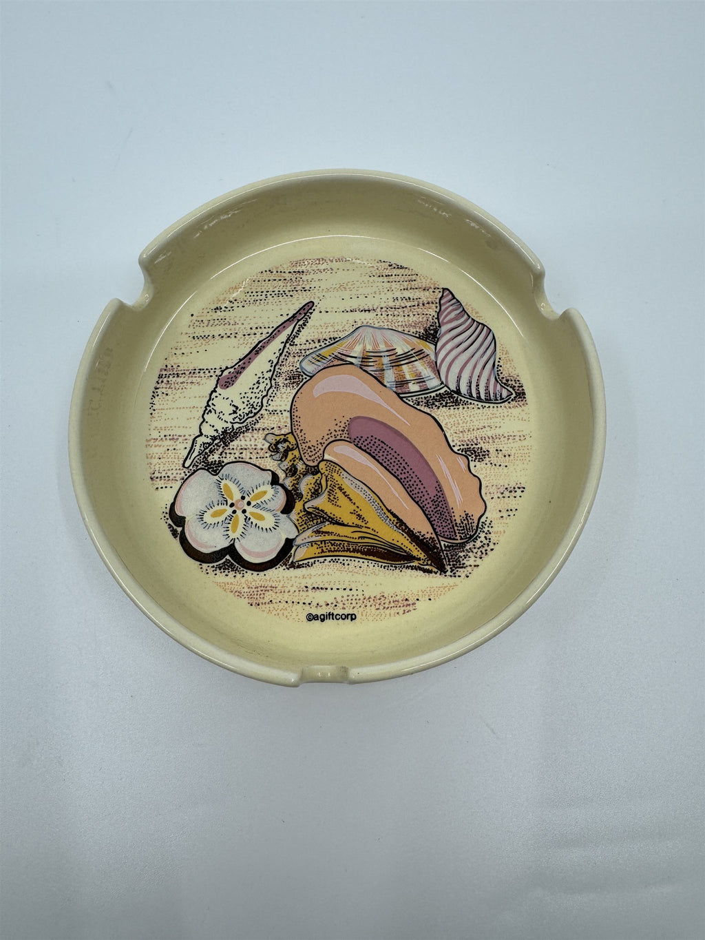 Beach Souvenir Ash Tray /w Sea Shells, Sand Dollars, Clam, Oyster, Conch Shell
