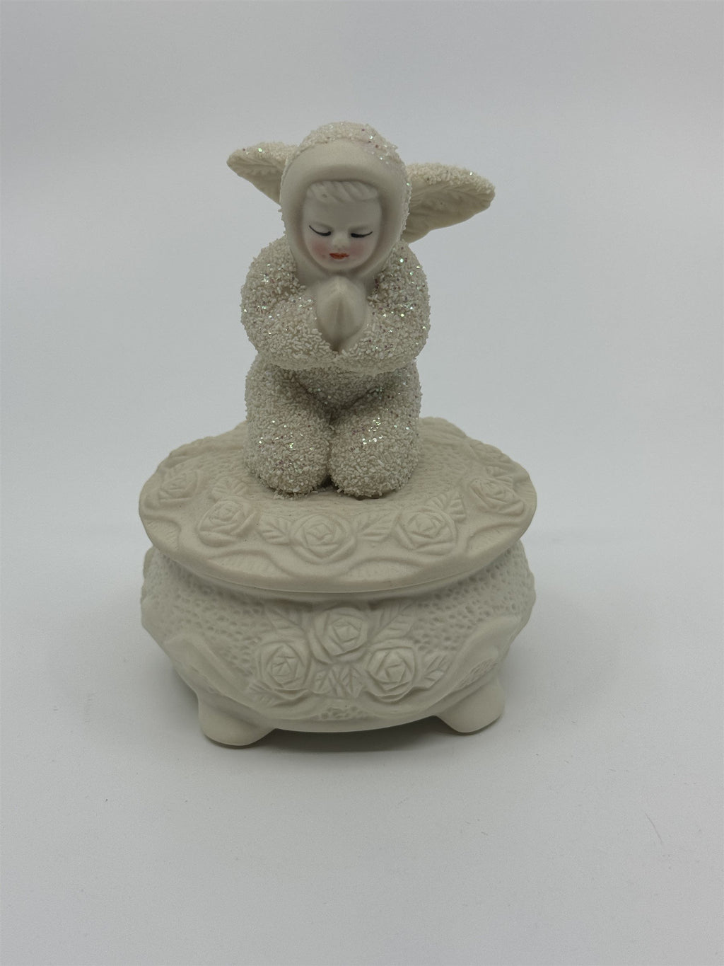 Snowbabies Praying Angel /w Wings Easter Floral Ornate Jewelry Trinket Dish