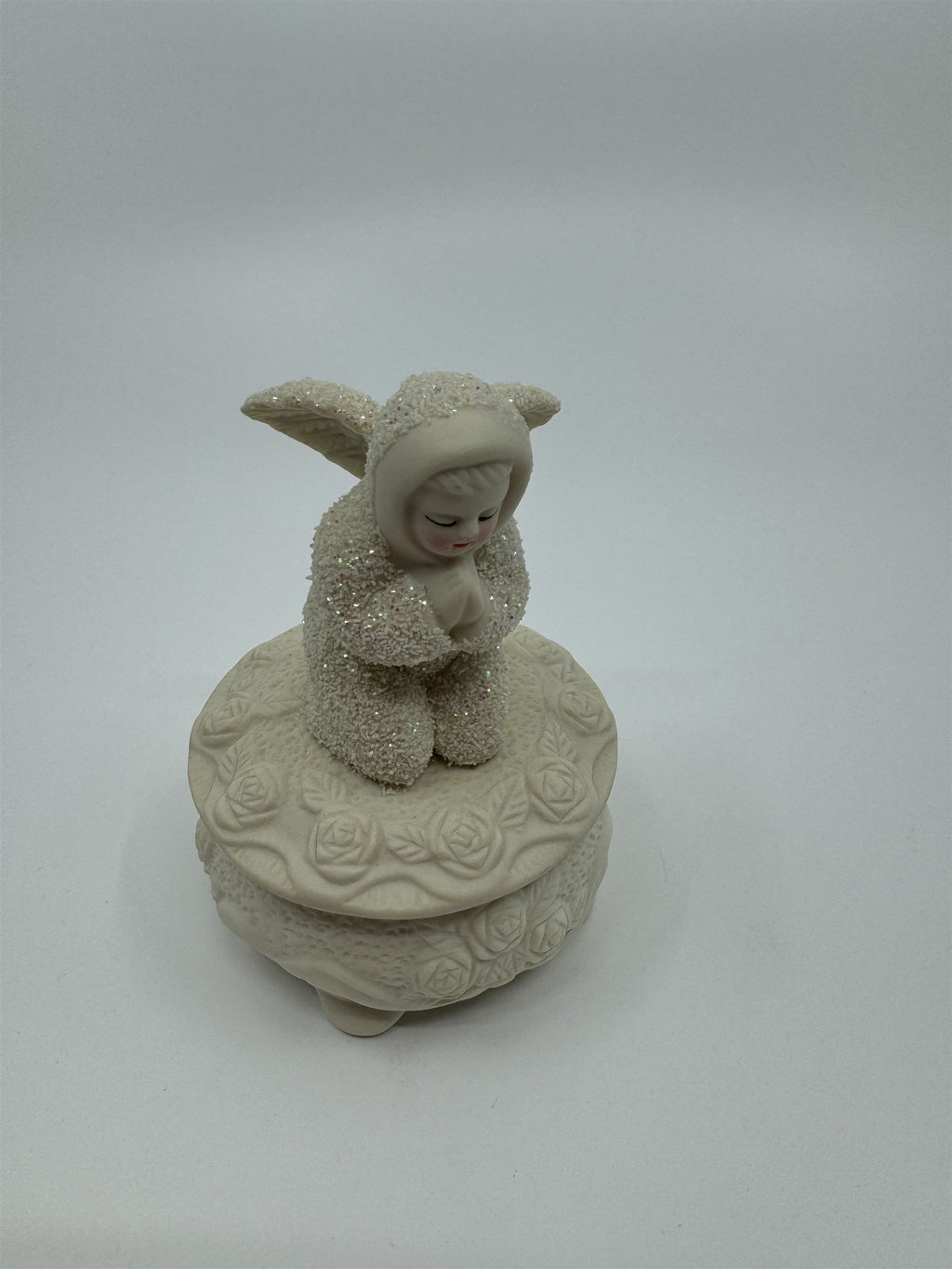 Snowbabies Praying Angel /w Wings Easter Floral Ornate Jewelry Trinket Dish