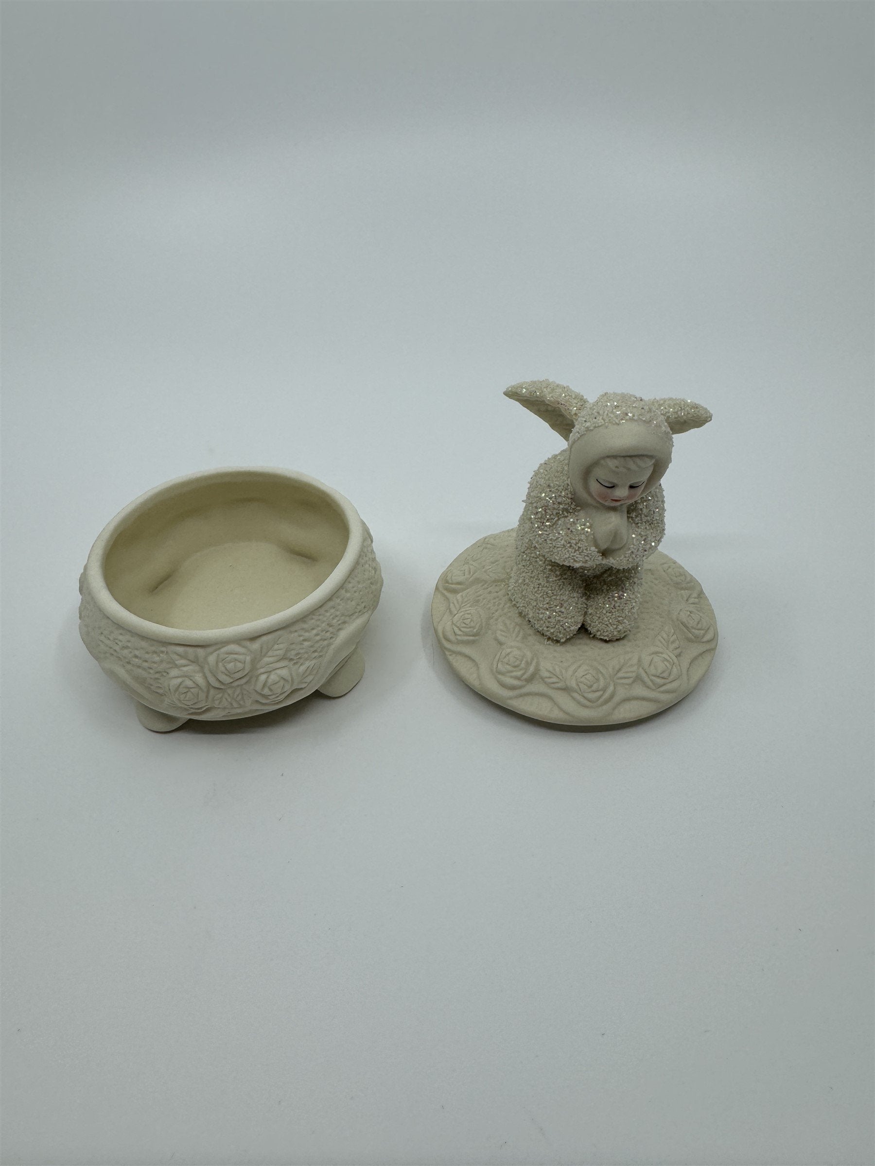 Snowbabies Praying Angel /w Wings Easter Floral Ornate Jewelry Trinket Dish