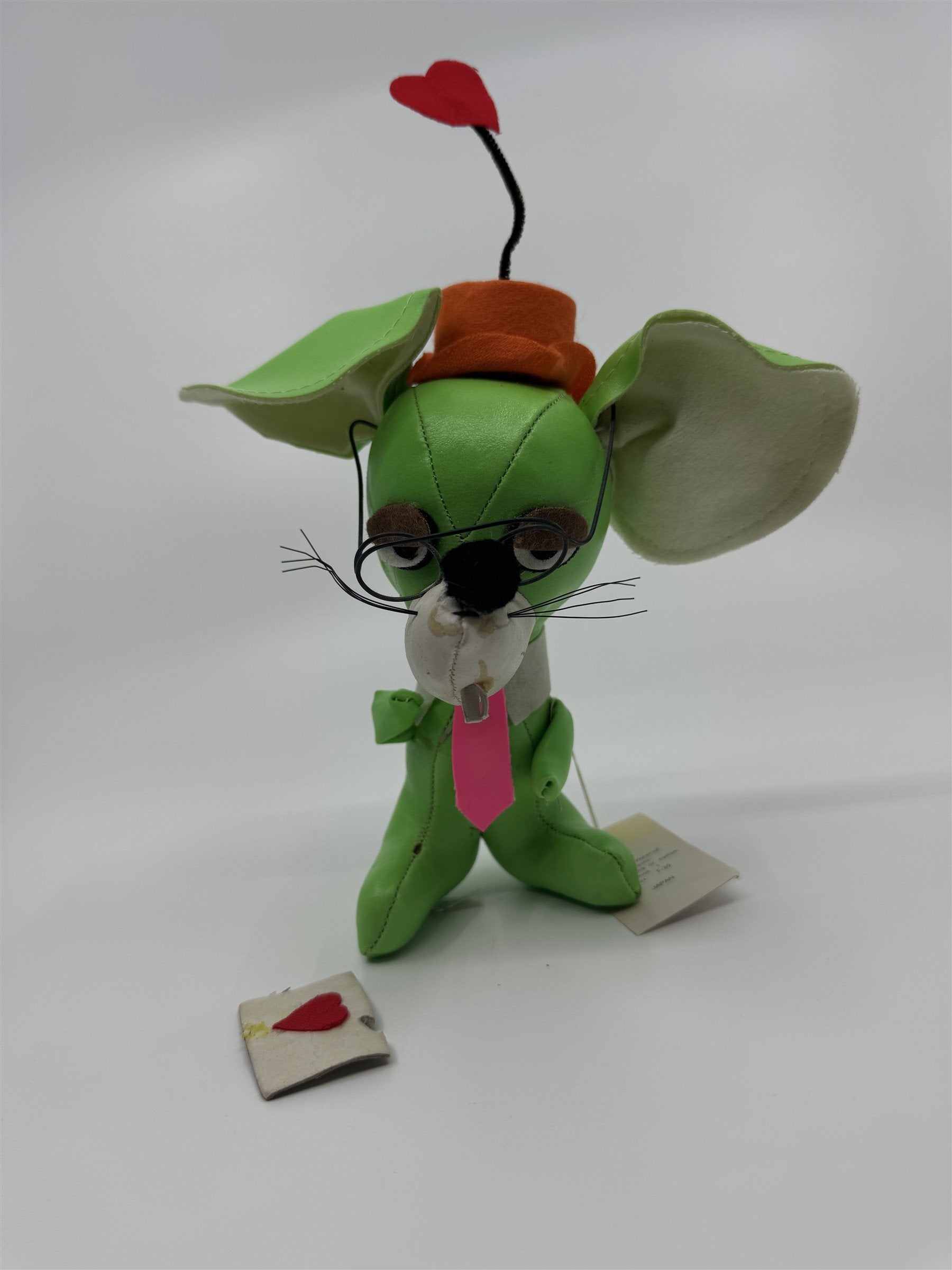 Vintage Jestia TKR No 725 JAPAN Green Mouse Rat Love Letter Tie Snuggle-y Toy