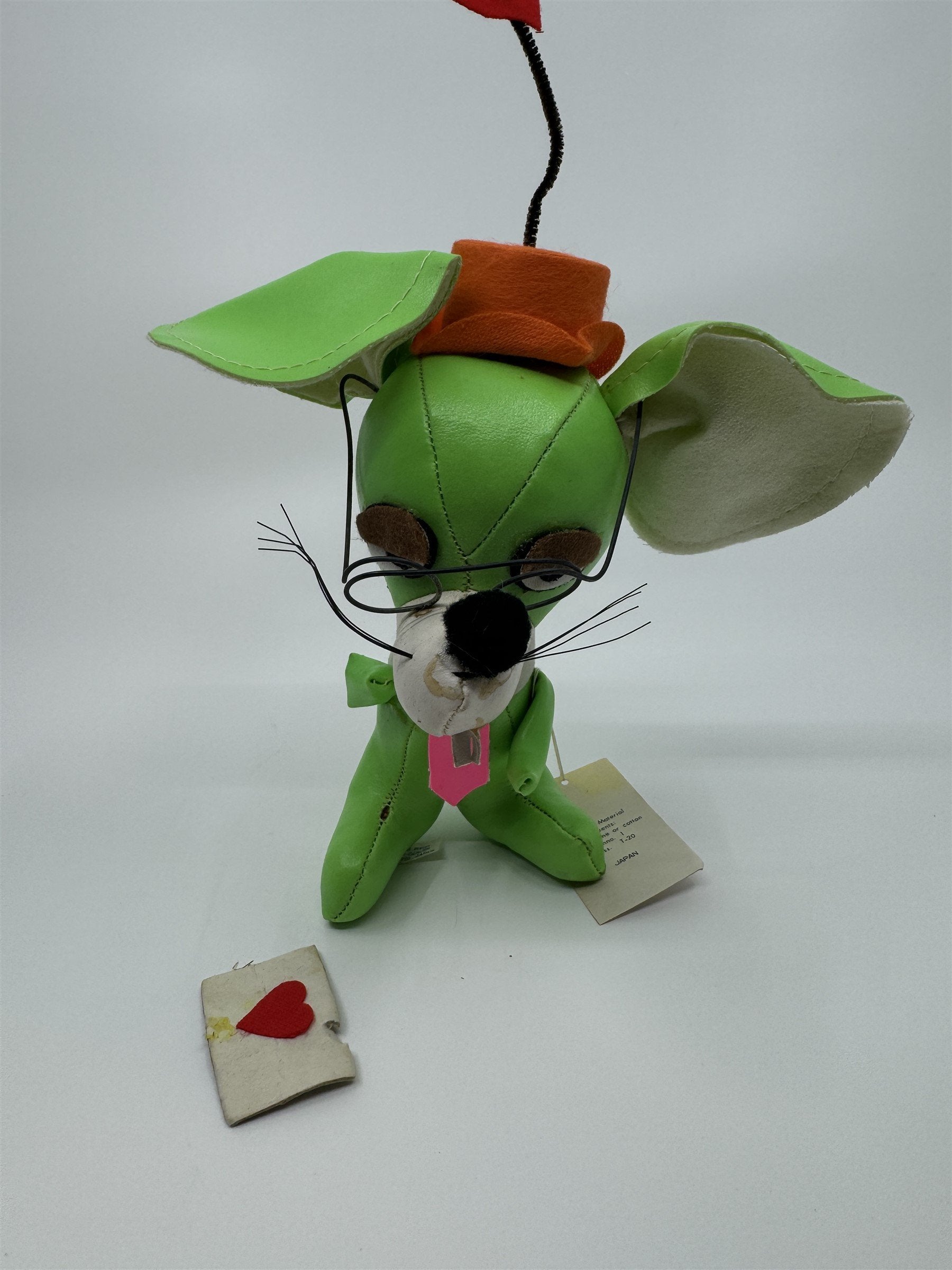 Vintage Jestia TKR No 725 JAPAN Green Mouse Rat Love Letter Tie Snuggle-y Toy