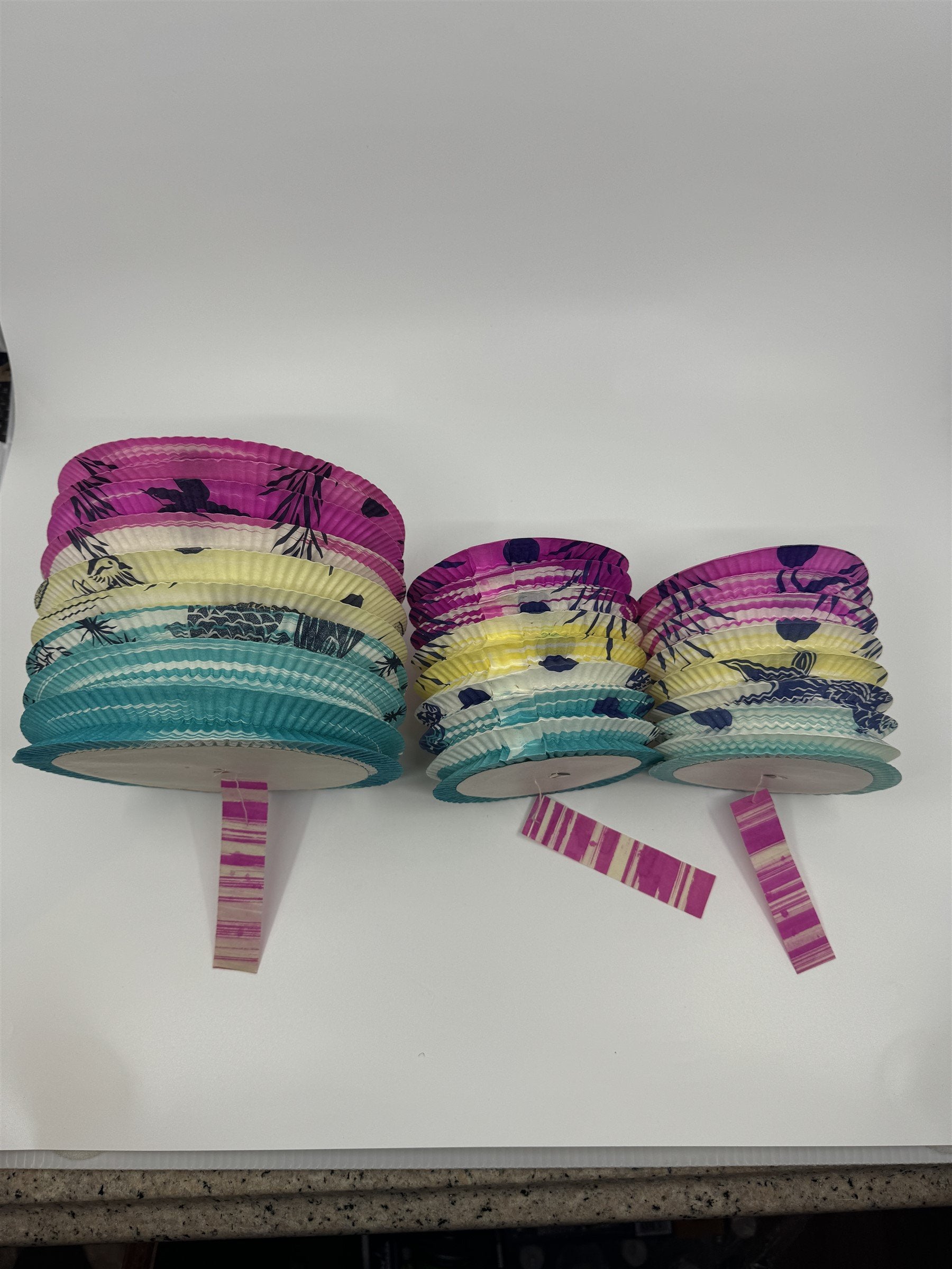 Set of 3 Made in Japan Old Stock Paper Lanterns Pink/Blue 1x 6in and 2x 4in