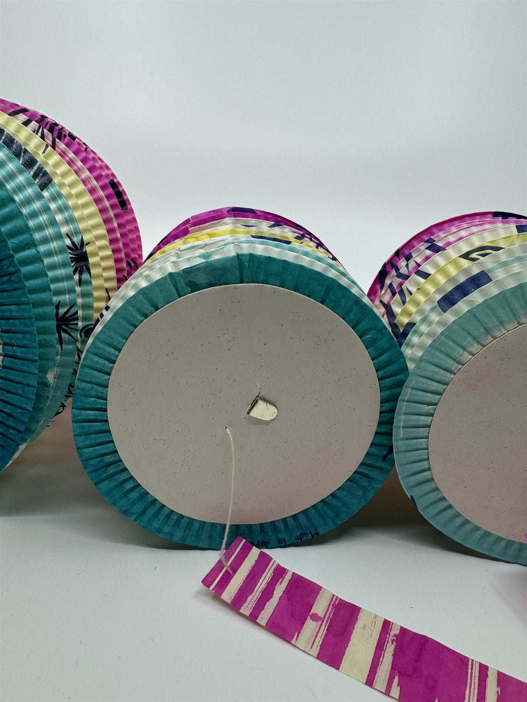 Set of 3 Made in Japan Old Stock Paper Lanterns Pink/Blue 1x 6in and 2x 4in