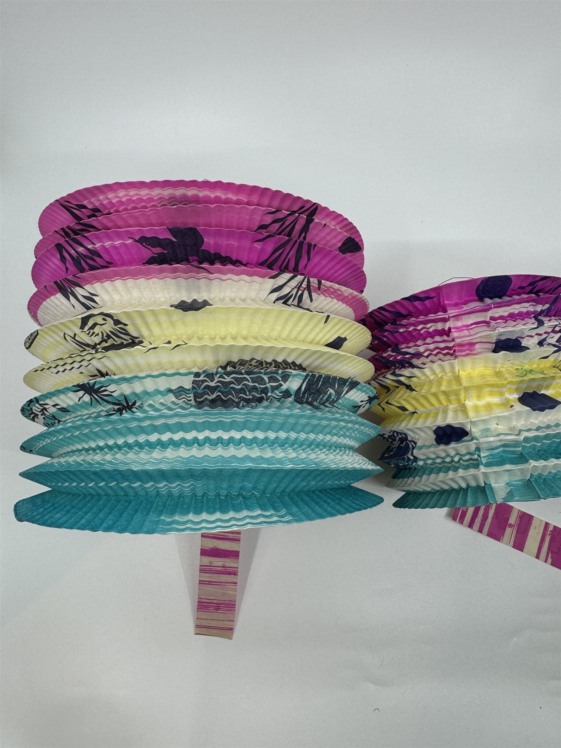 Set of 3 Made in Japan Old Stock Paper Lanterns Pink/Blue 1x 6in and 2x 4in