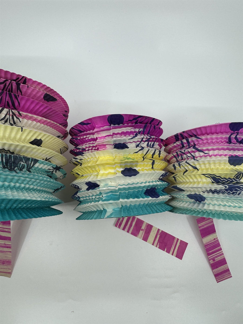 Set of 3 Made in Japan Old Stock Paper Lanterns Pink/Blue 1x 6in and 2x 4in