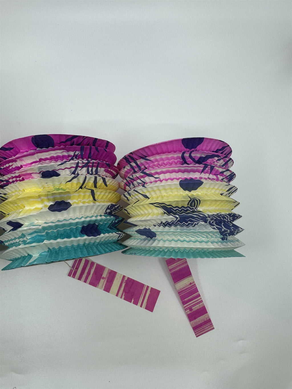 Set of 3 Made in Japan Old Stock Paper Lanterns Pink/Blue 1x 6in and 2x 4in