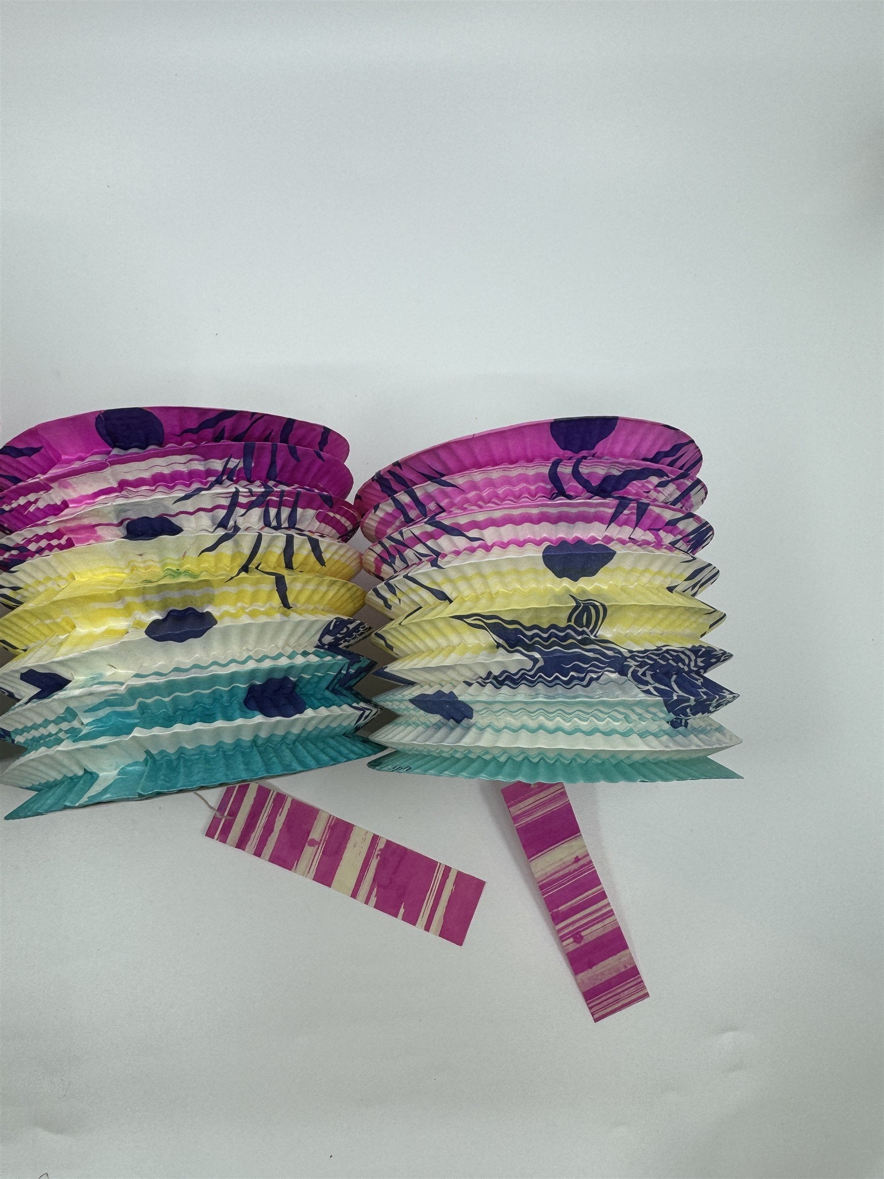 Set of 3 Made in Japan Old Stock Paper Lanterns Pink/Blue 1x 6in and 2x 4in