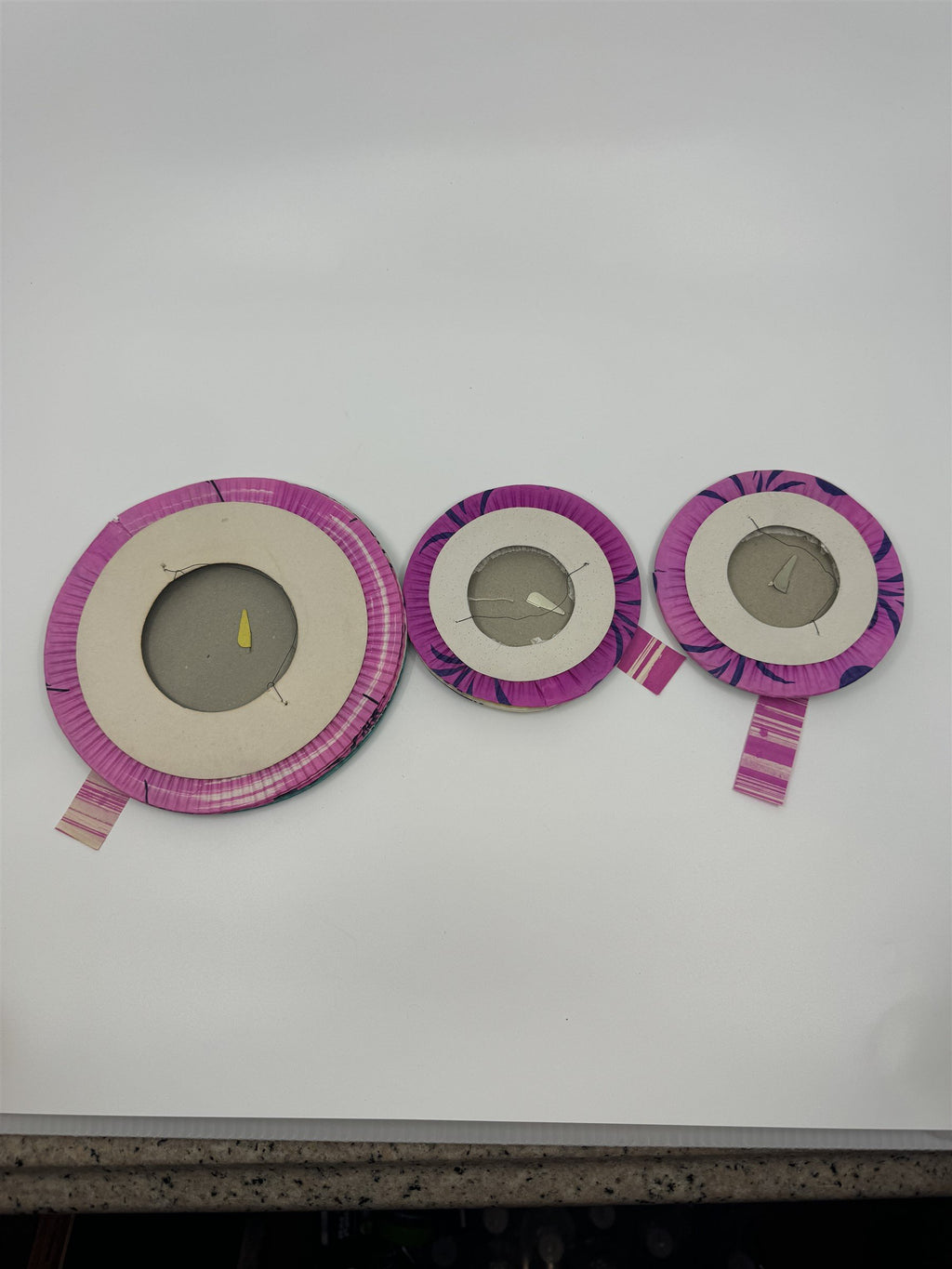 Set of 3 Made in Japan Old Stock Paper Lanterns Pink/Blue 1x 6in and 2x 4in