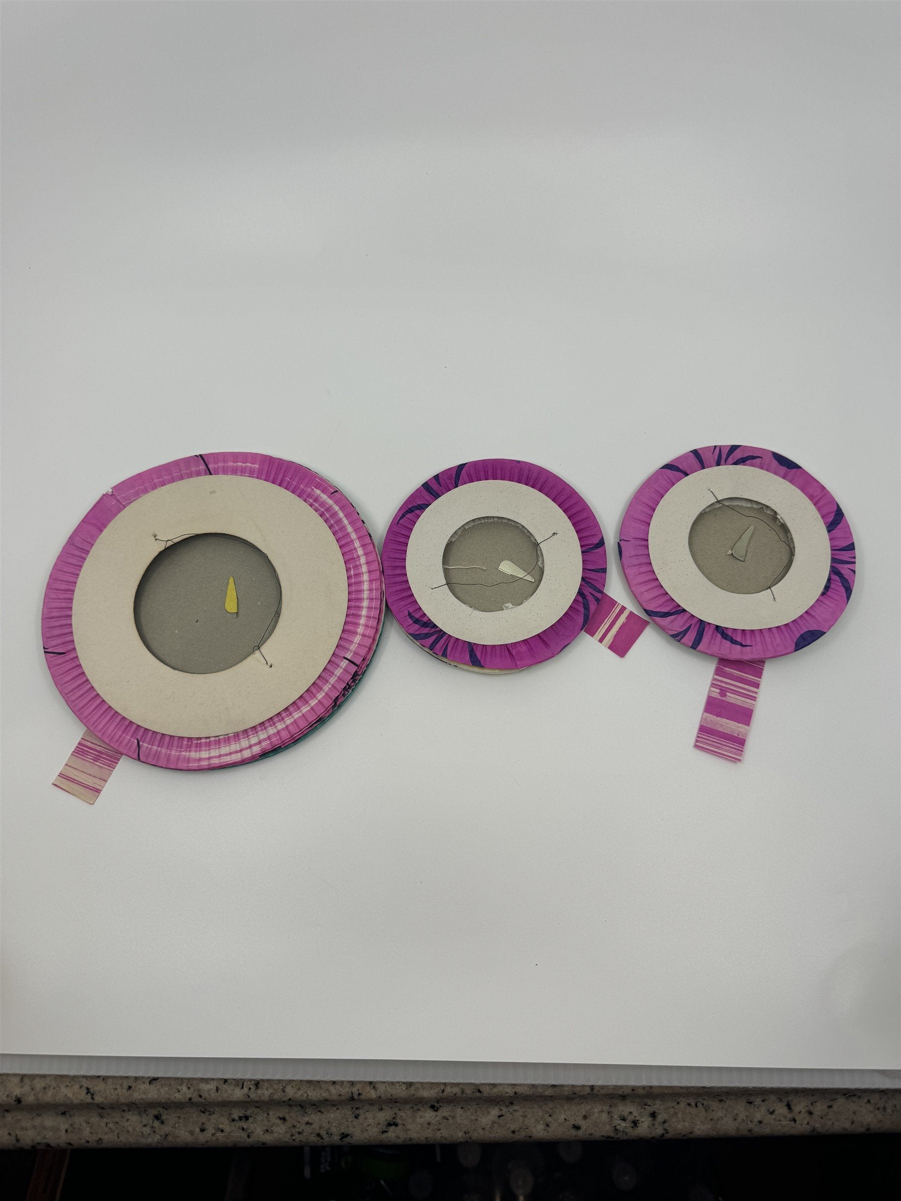 Set of 3 Made in Japan Old Stock Paper Lanterns Pink/Blue 1x 6in and 2x 4in