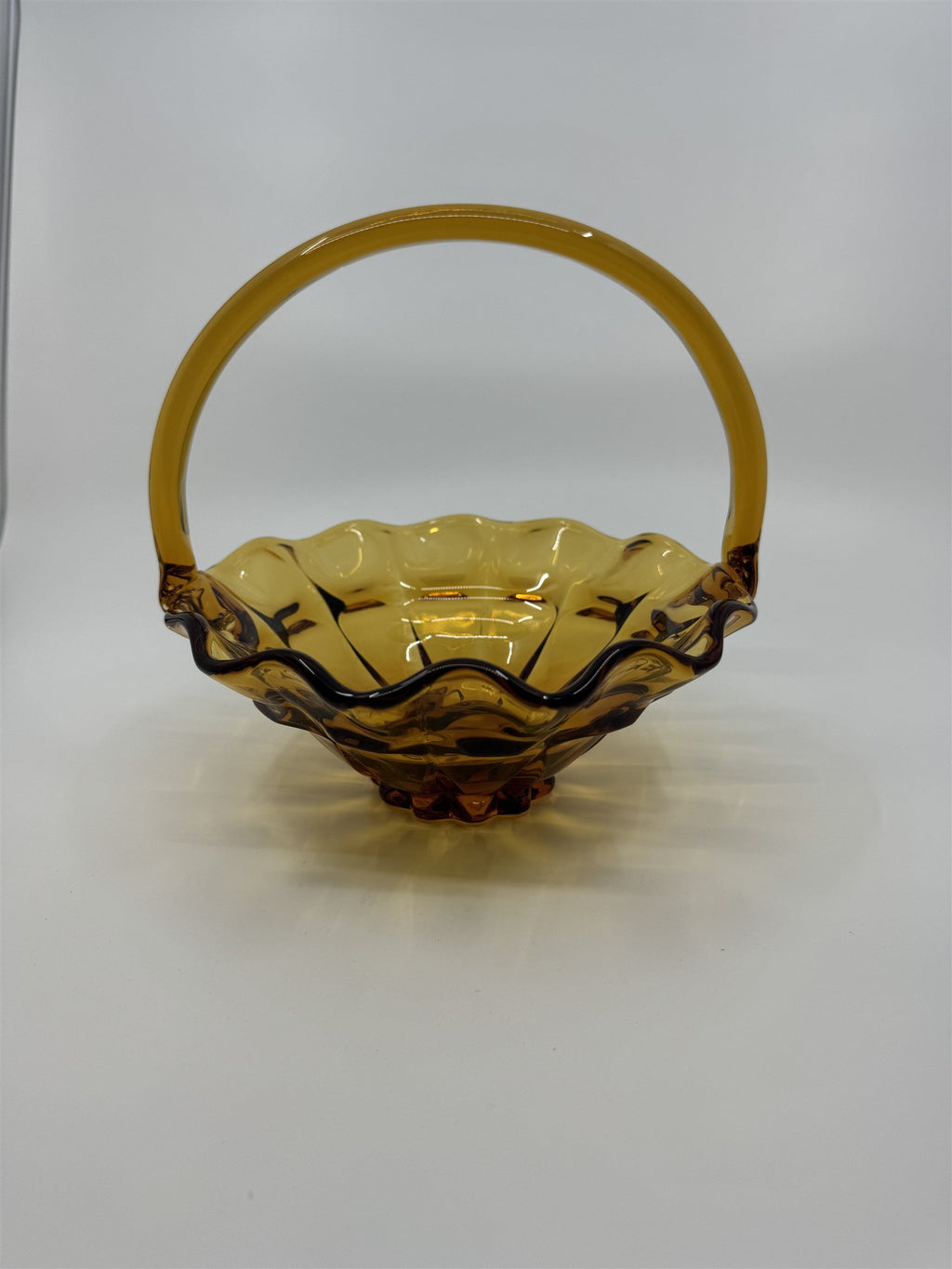Vtg Fenton Amber Honey Gold Caramel Valencia Ruffled Edge Basket Approx. 8" MGM