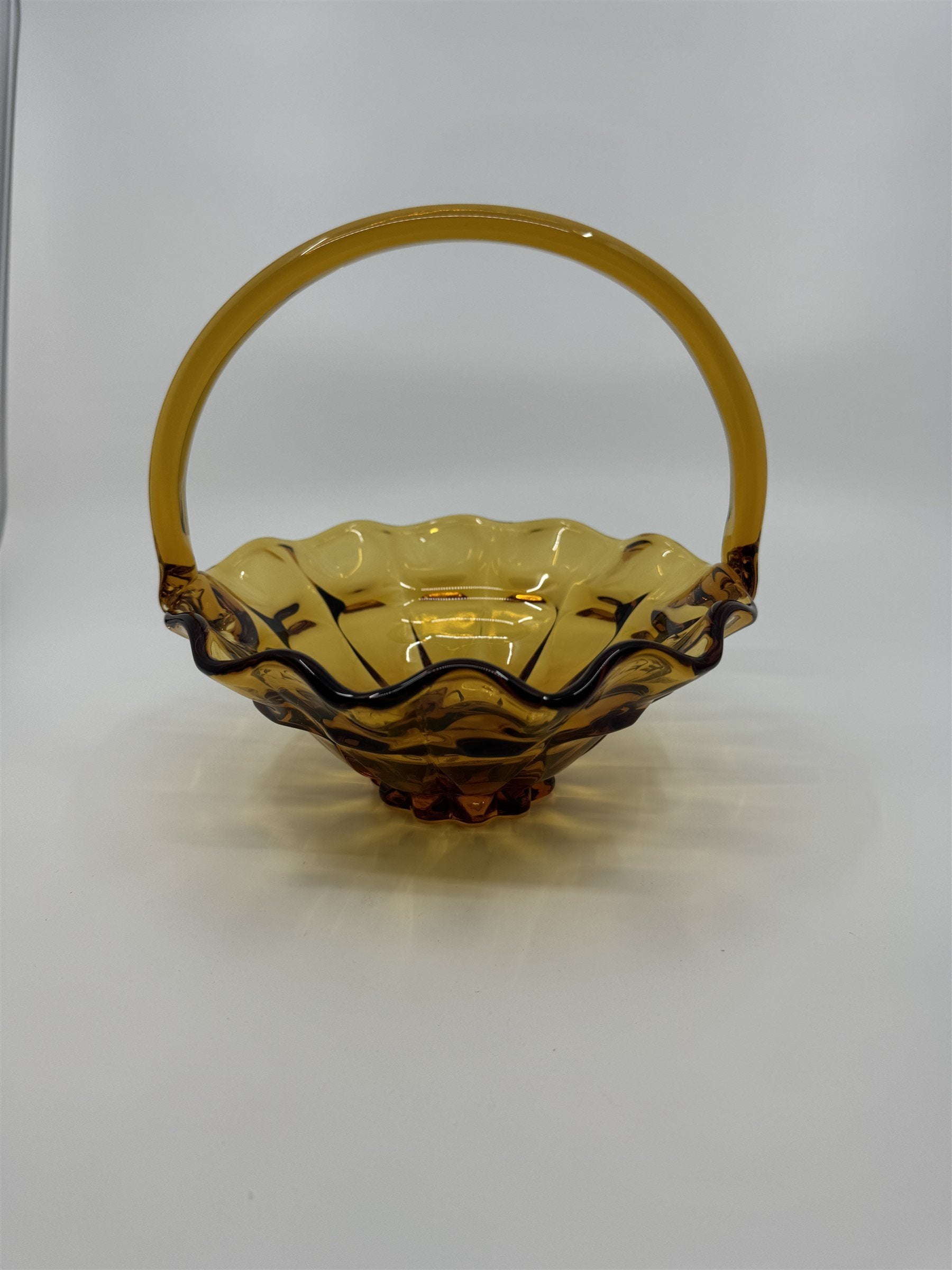 Vtg Fenton Amber Honey Gold Caramel Valencia Ruffled Edge Basket Approx. 8" MGM