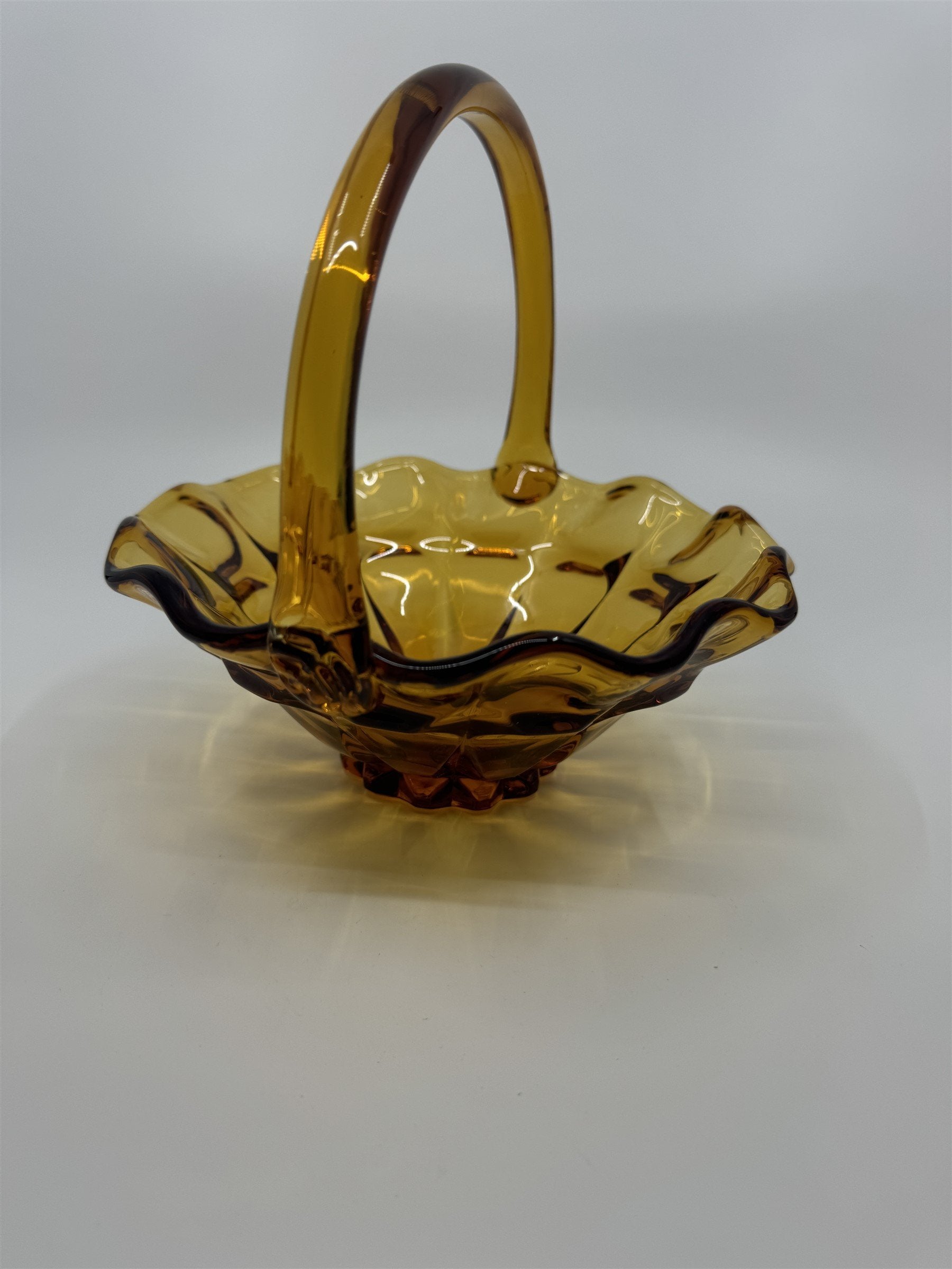Vtg Fenton Amber Honey Gold Caramel Valencia Ruffled Edge Basket Approx. 8" MGM