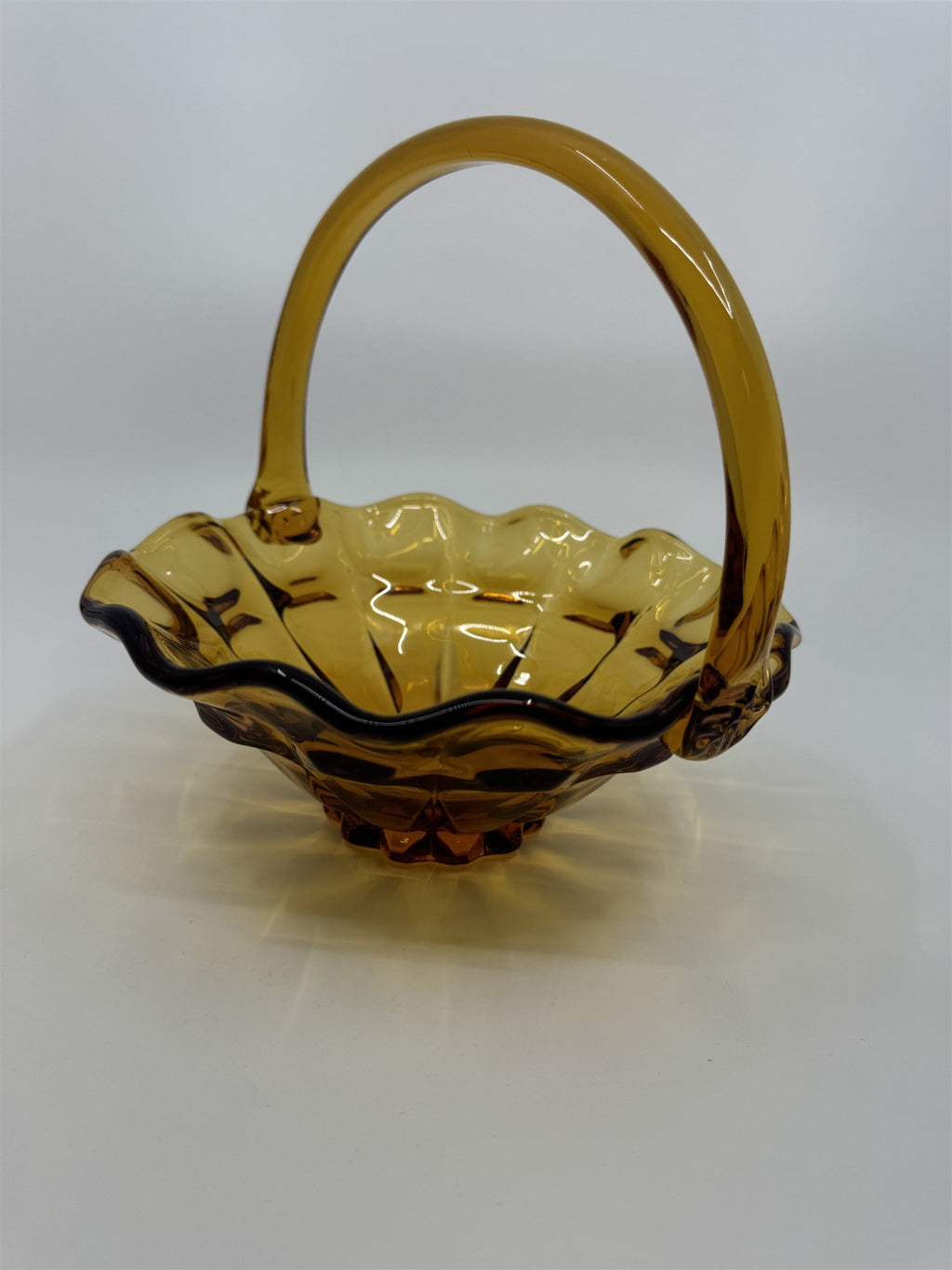 Vtg Fenton Amber Honey Gold Caramel Valencia Ruffled Edge Basket Approx. 8" MGM