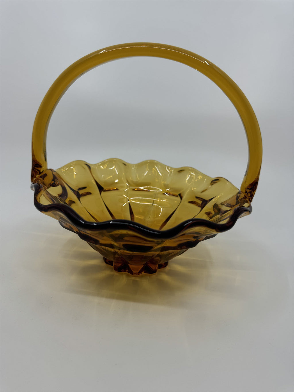 Vtg Fenton Amber Honey Gold Caramel Valencia Ruffled Edge Basket Approx. 8" MGM