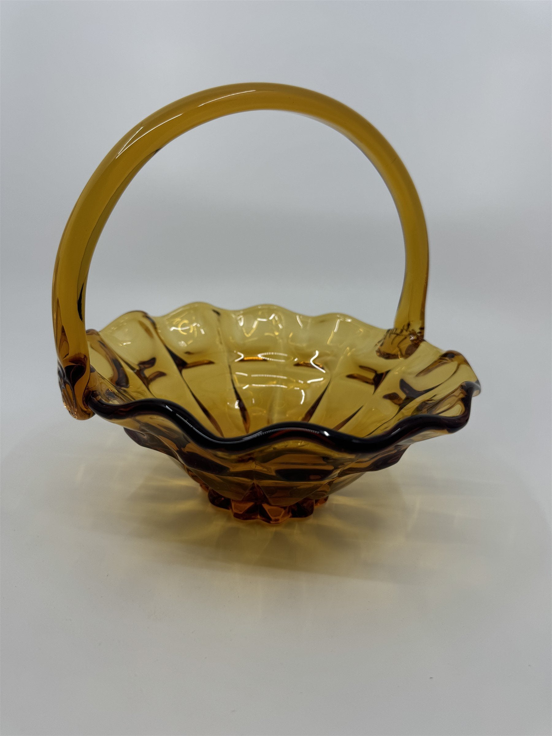 Vtg Fenton Amber Honey Gold Caramel Valencia Ruffled Edge Basket Approx. 8" MGM
